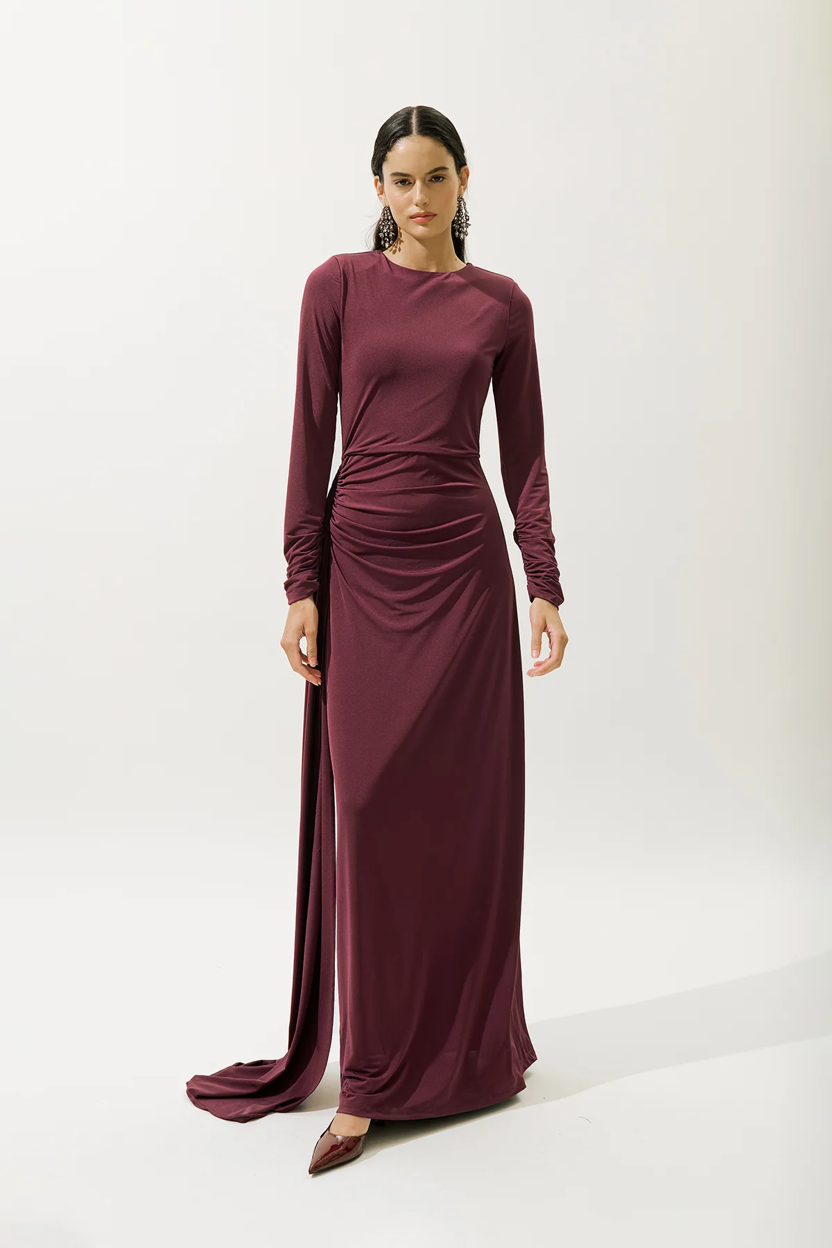 Tie-Detail Evening Dress Burgundy - Image 6