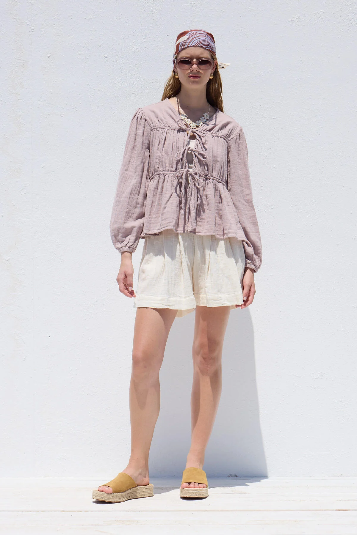Tie-Detail Muslin Blouse Lilac - Image 4