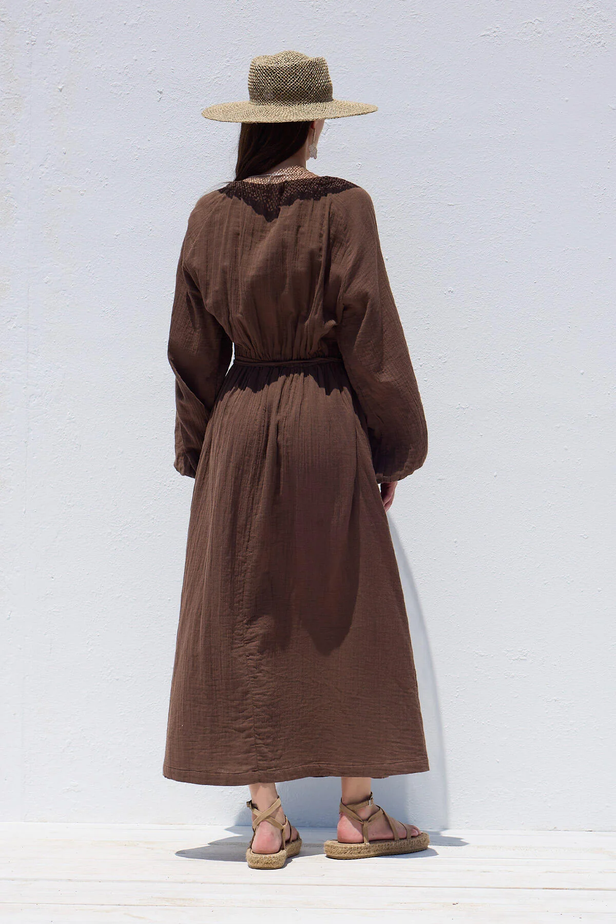 Tie Detail Muslin Dress Brown - Image 8