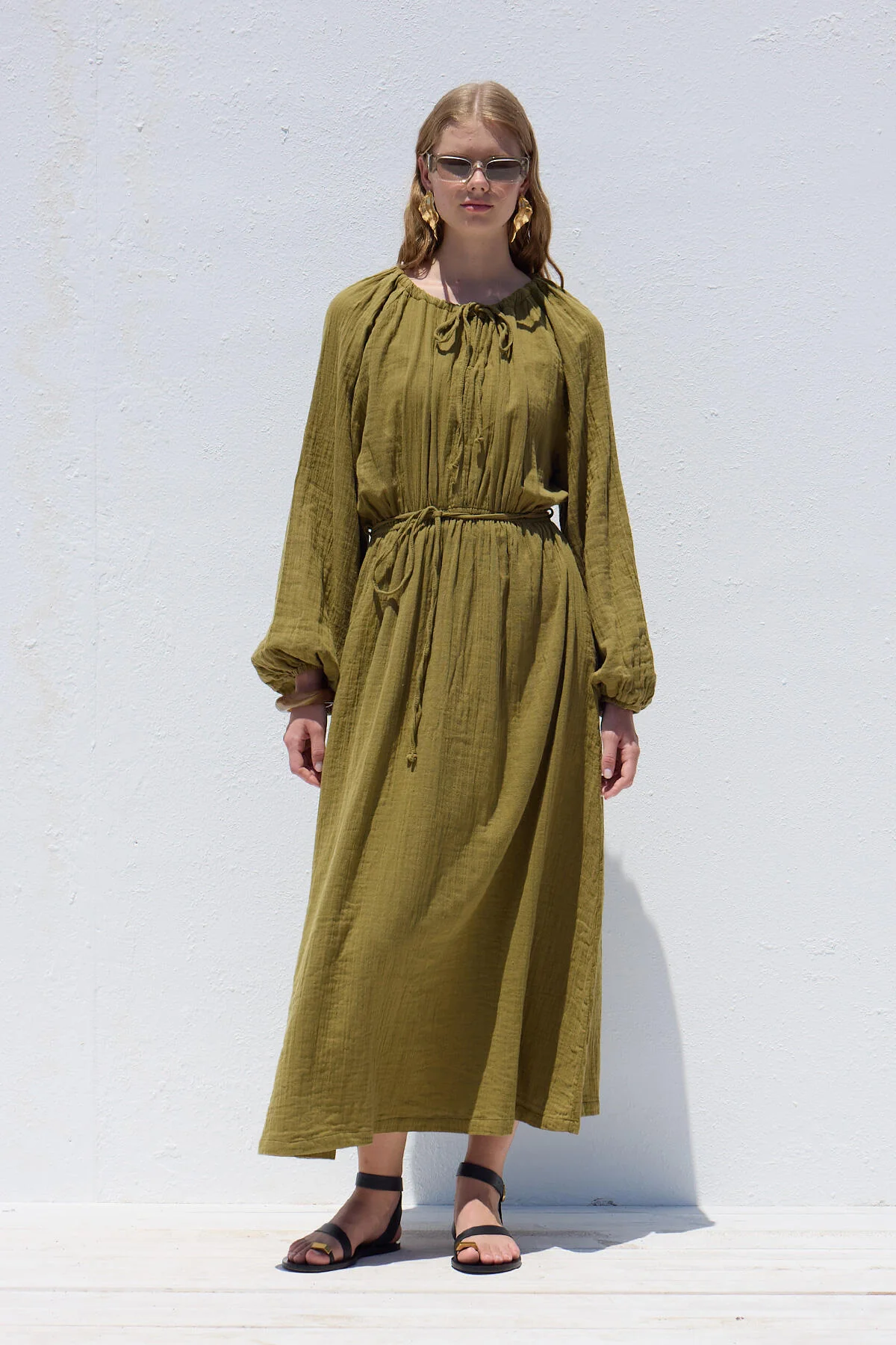 Tie Detail Muslin Dress Green