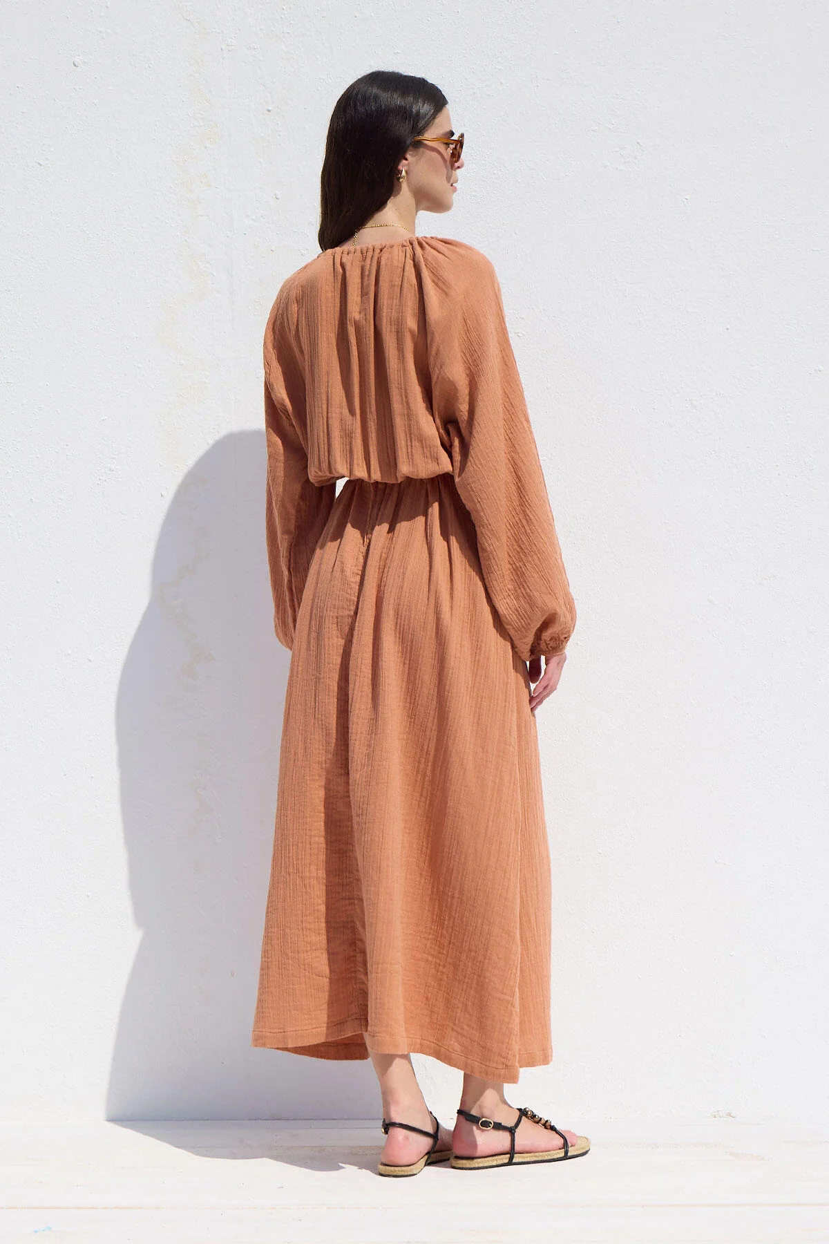 Tie Detail Muslin Dress Orange - Image 6