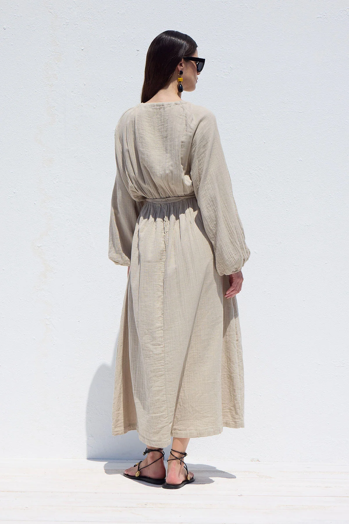 Tie Detail Muslin Dress Sand - Image 8