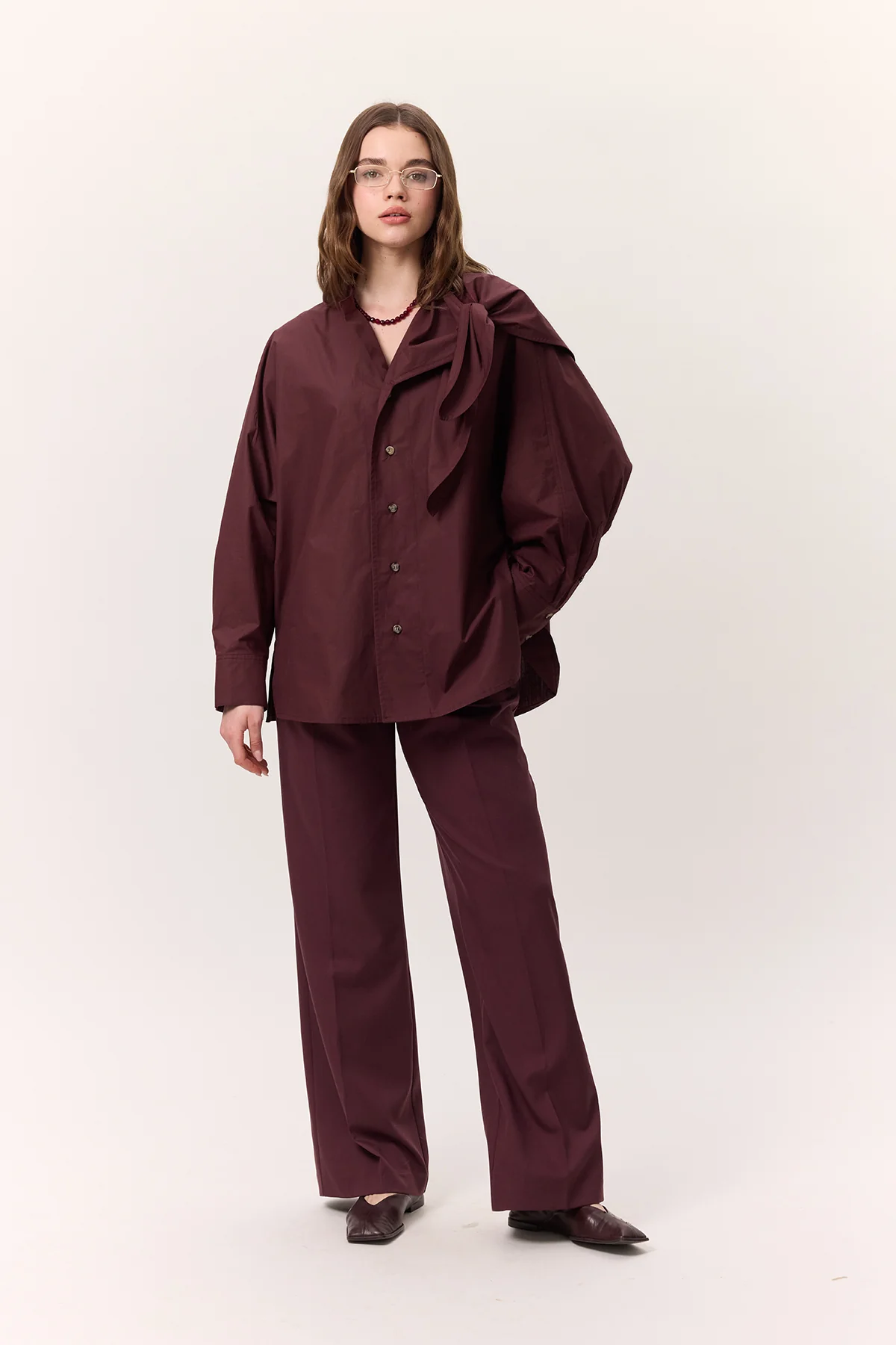 Tie-Detail Statement Shirt Burgundy - Image 4