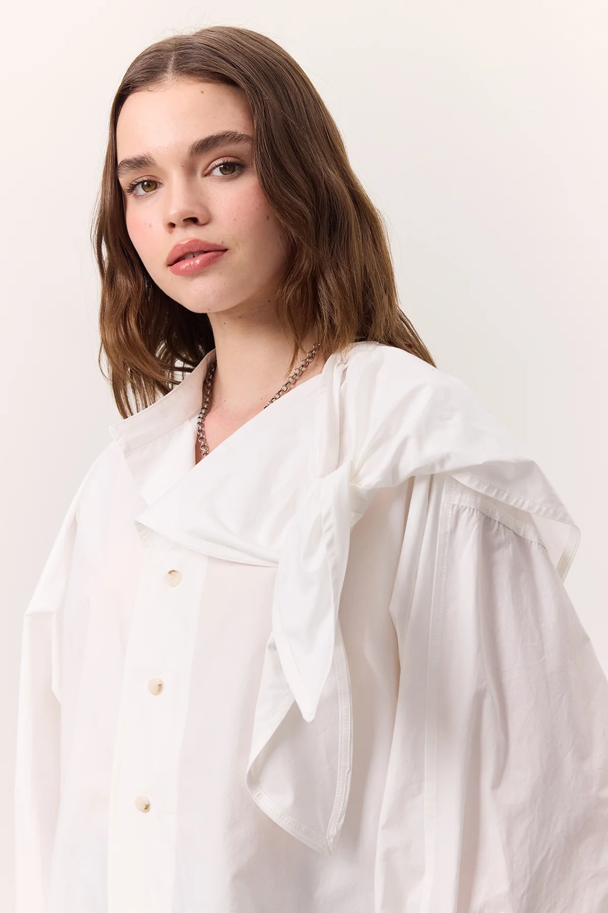 Tie-Detail Statement Shirt Ecru - Image 2