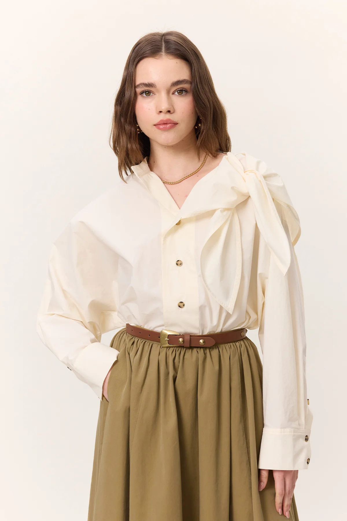 Tie-Detail Statement Shirt Soft Yellow