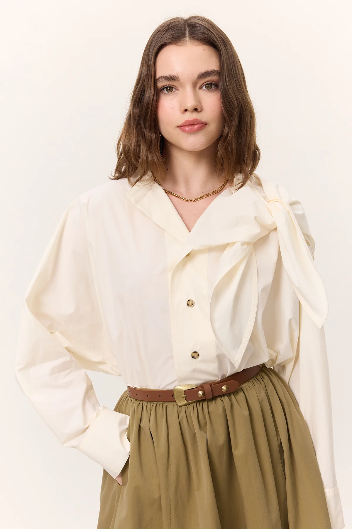 Tie-Detail Statement Shirt Soft Yellow - Image 3