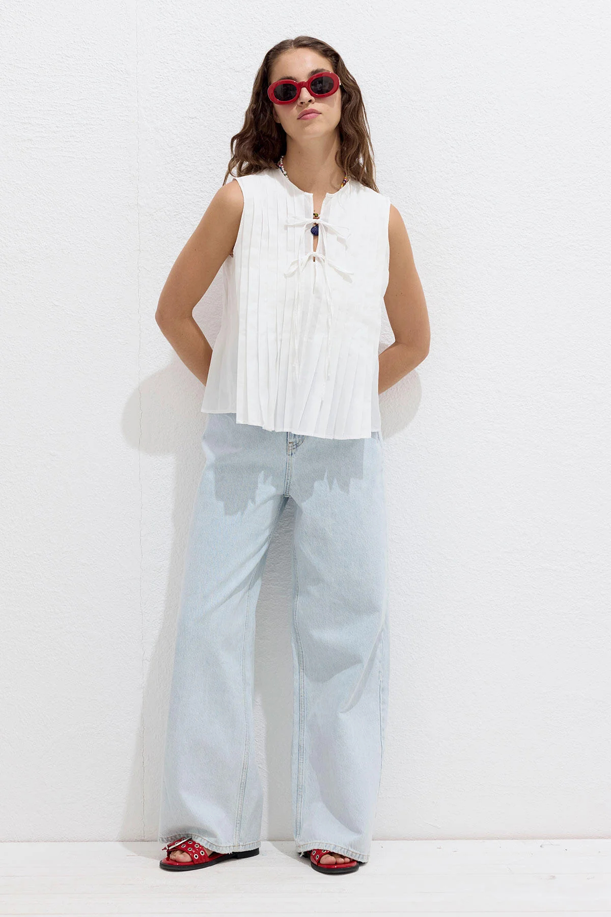 Tie-Detail Voile Blouse Ecru - Image 5