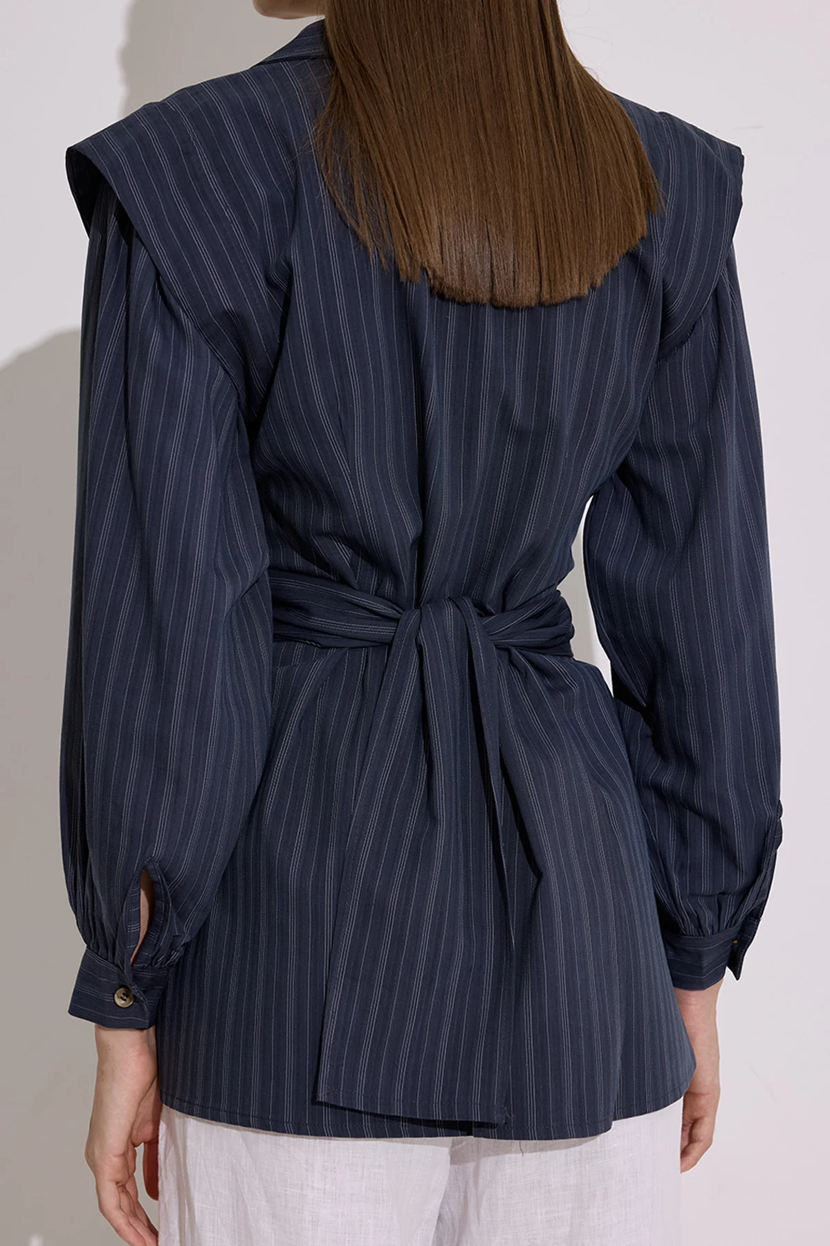 Tie Detail Wrap Shirt Navy Blue - Image 5