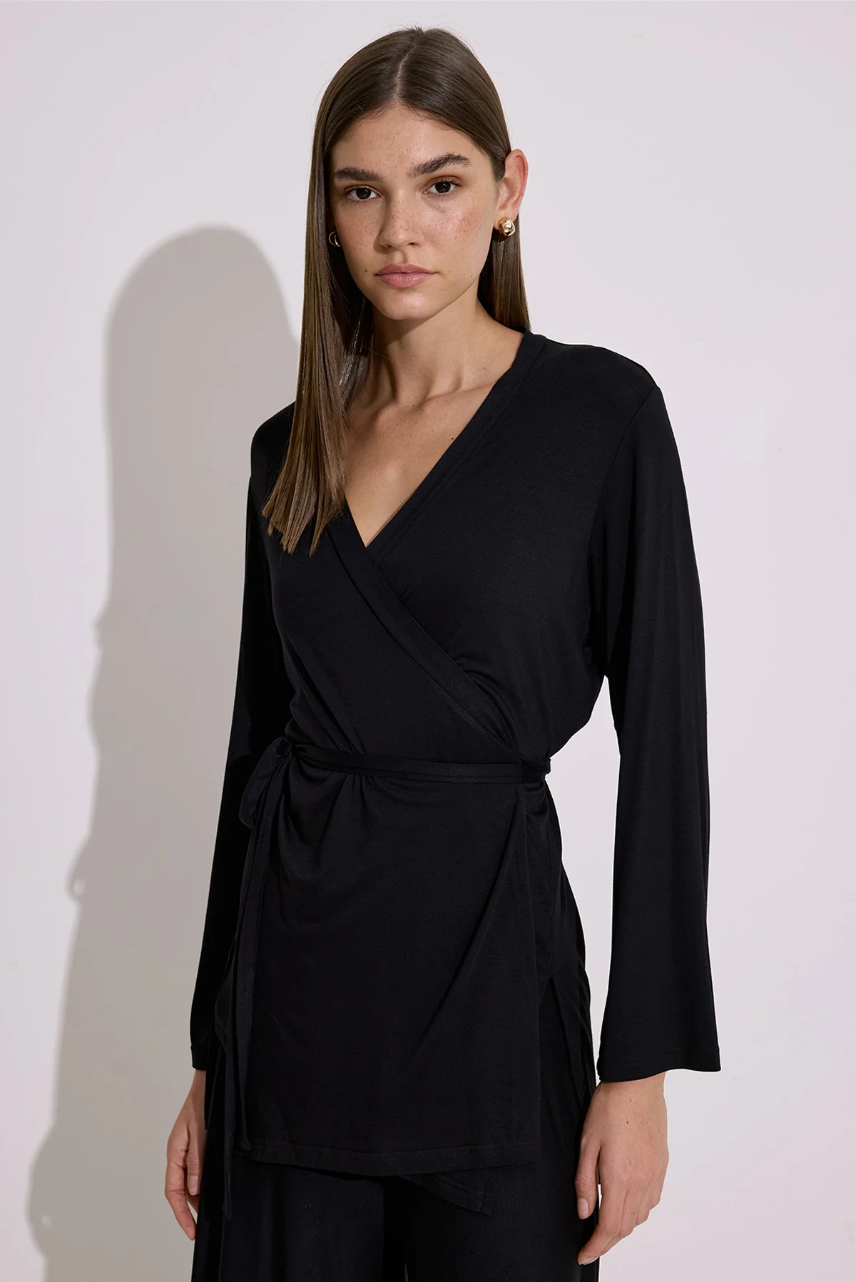 Tie Front Draped Kimono Black - Image 2