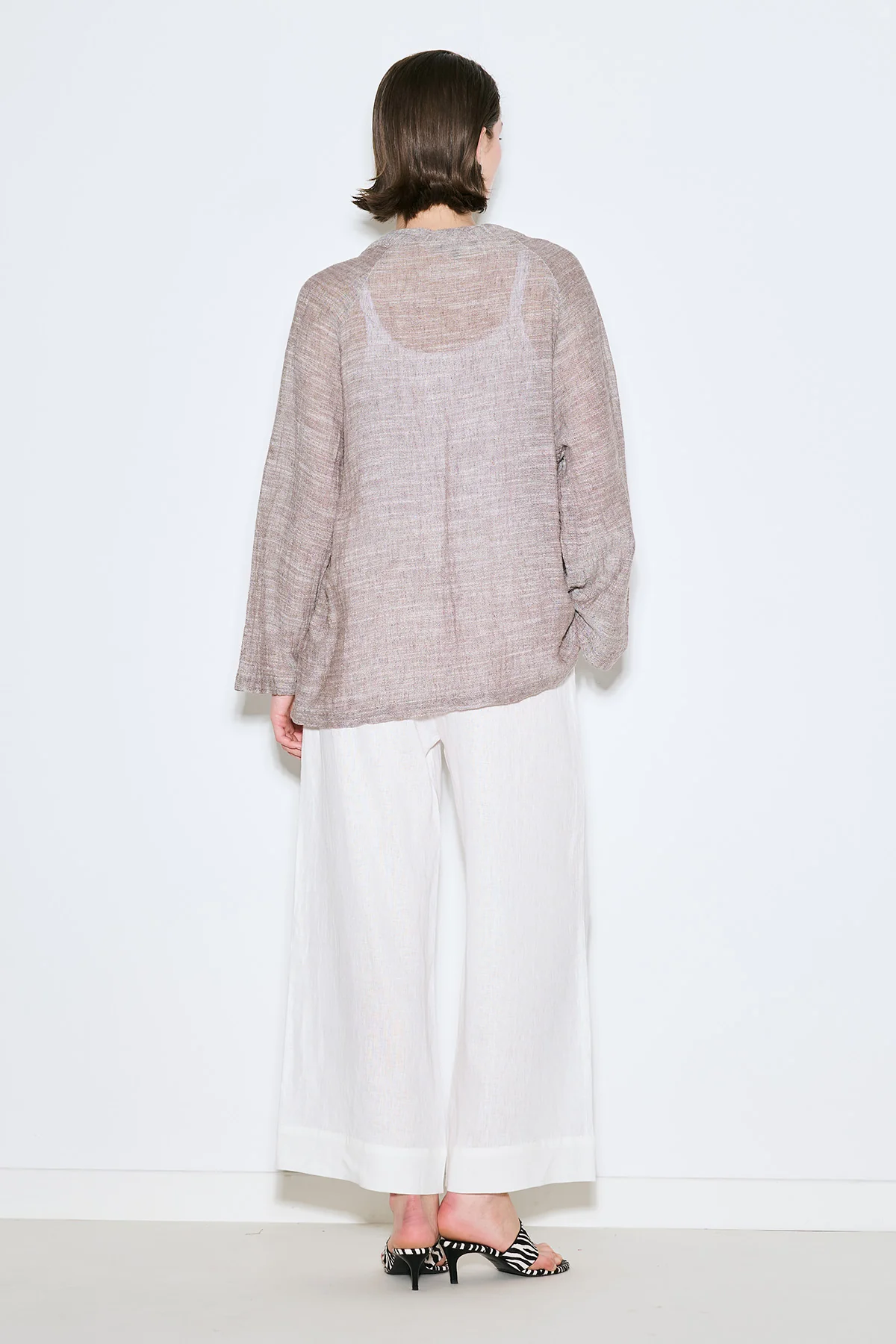 Tie-Front Linen Blend Blouse Brown - Image 6