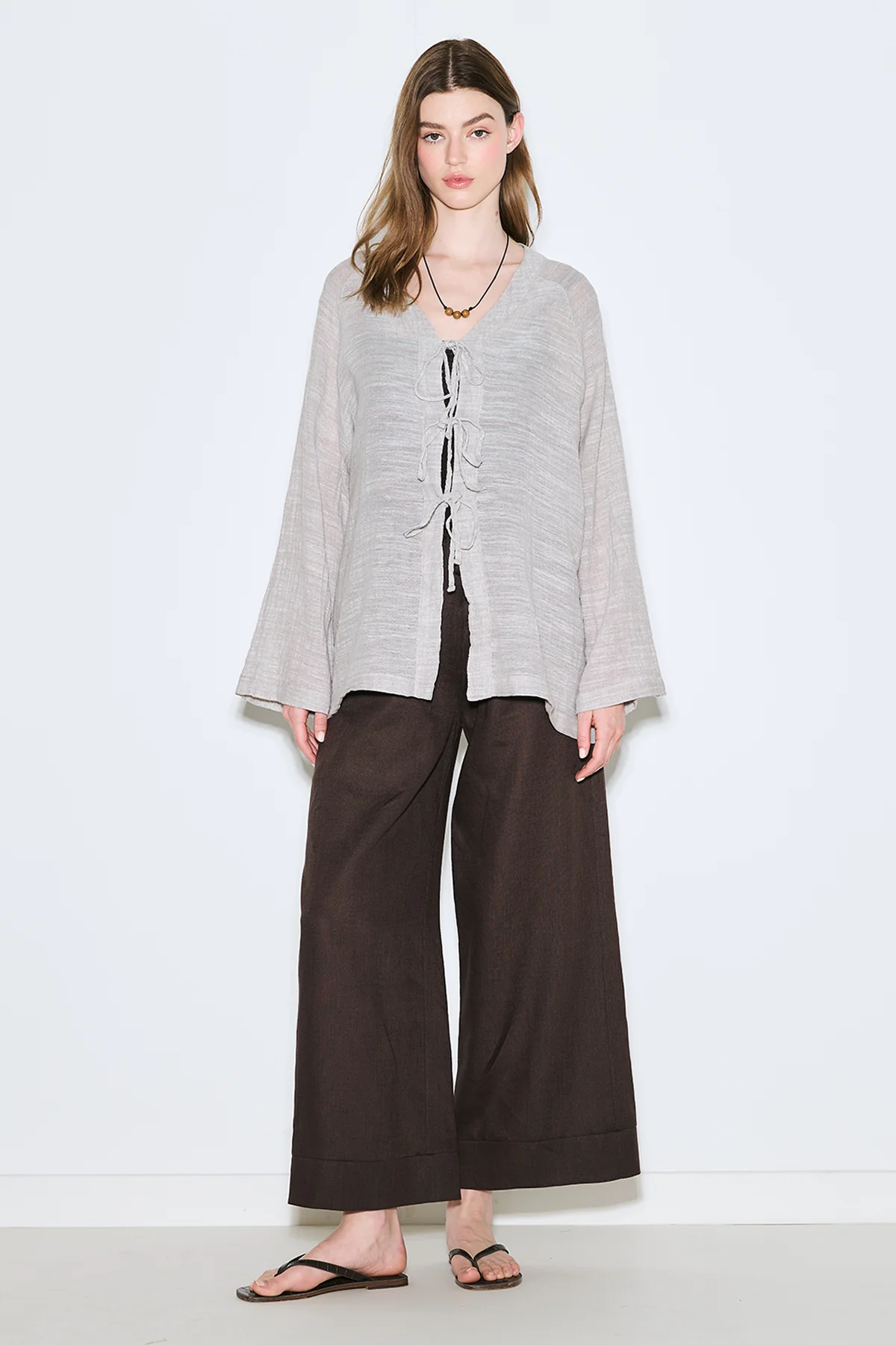 Tie-Front Linen Blend Blouse Natural - Image 2