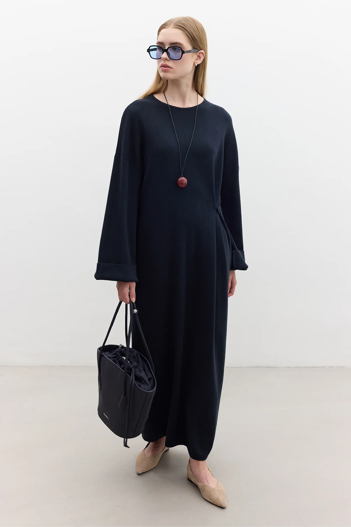 Tie Knit Dress Navy Blue - Image 2