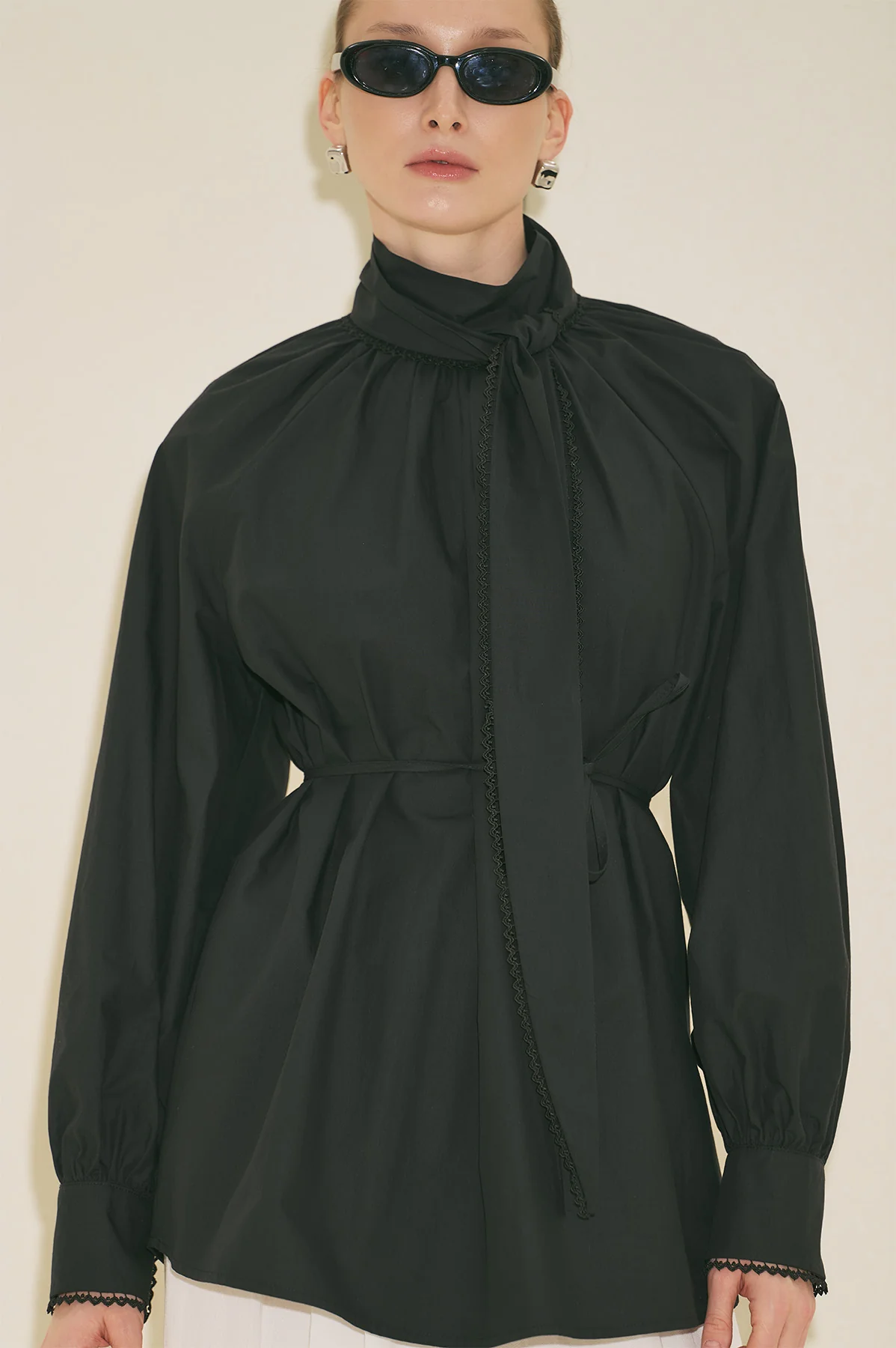Tie Neck Blouse Black - Image 5