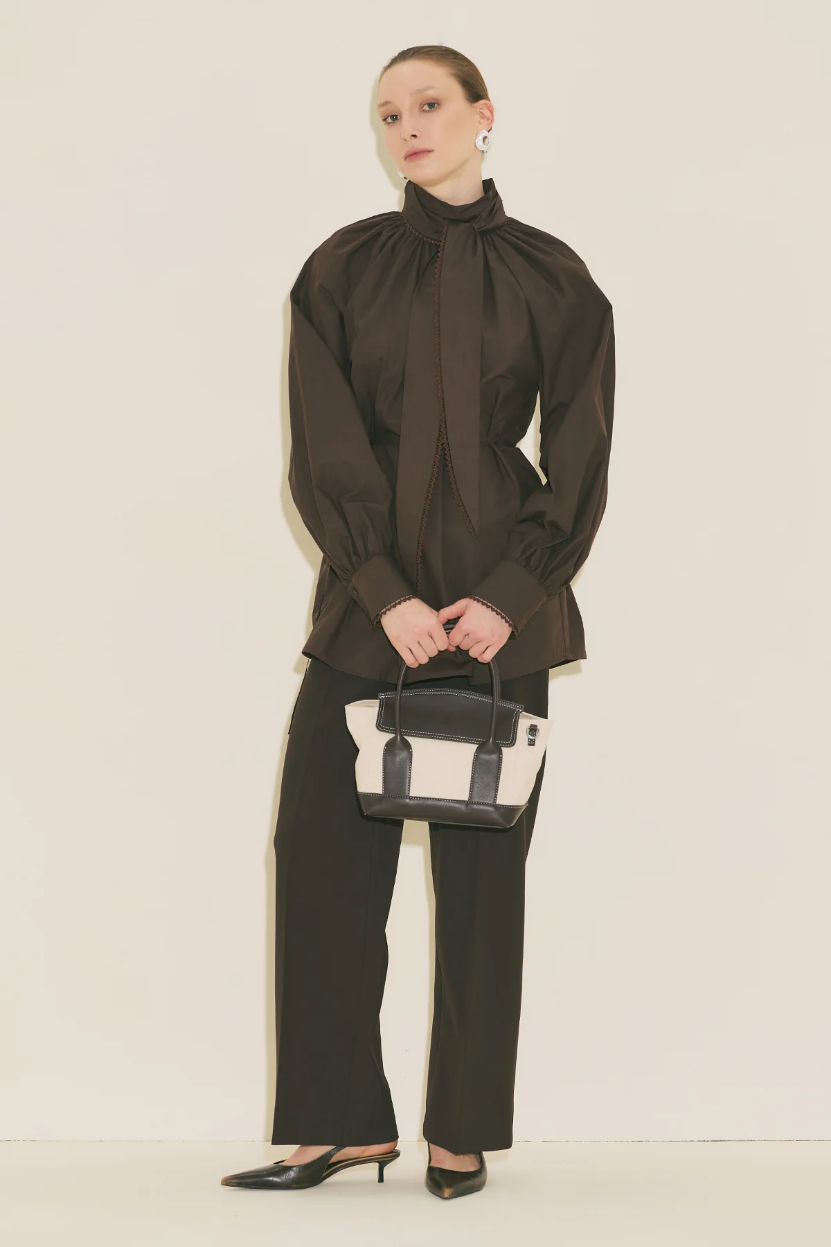 Tie Neck Blouse Brown - Image 10