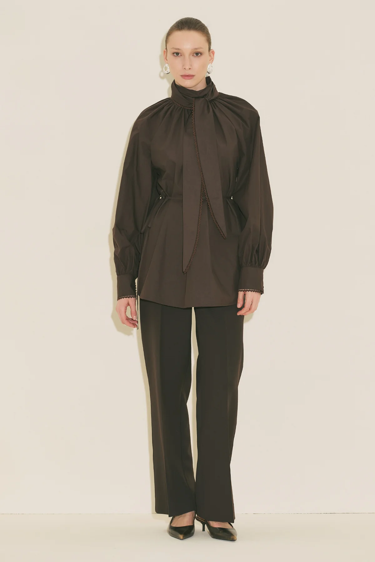 Tie Neck Blouse Brown - Image 11