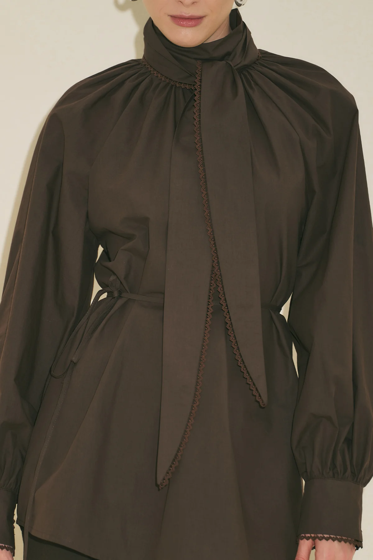 Tie Neck Blouse Brown - Image 12