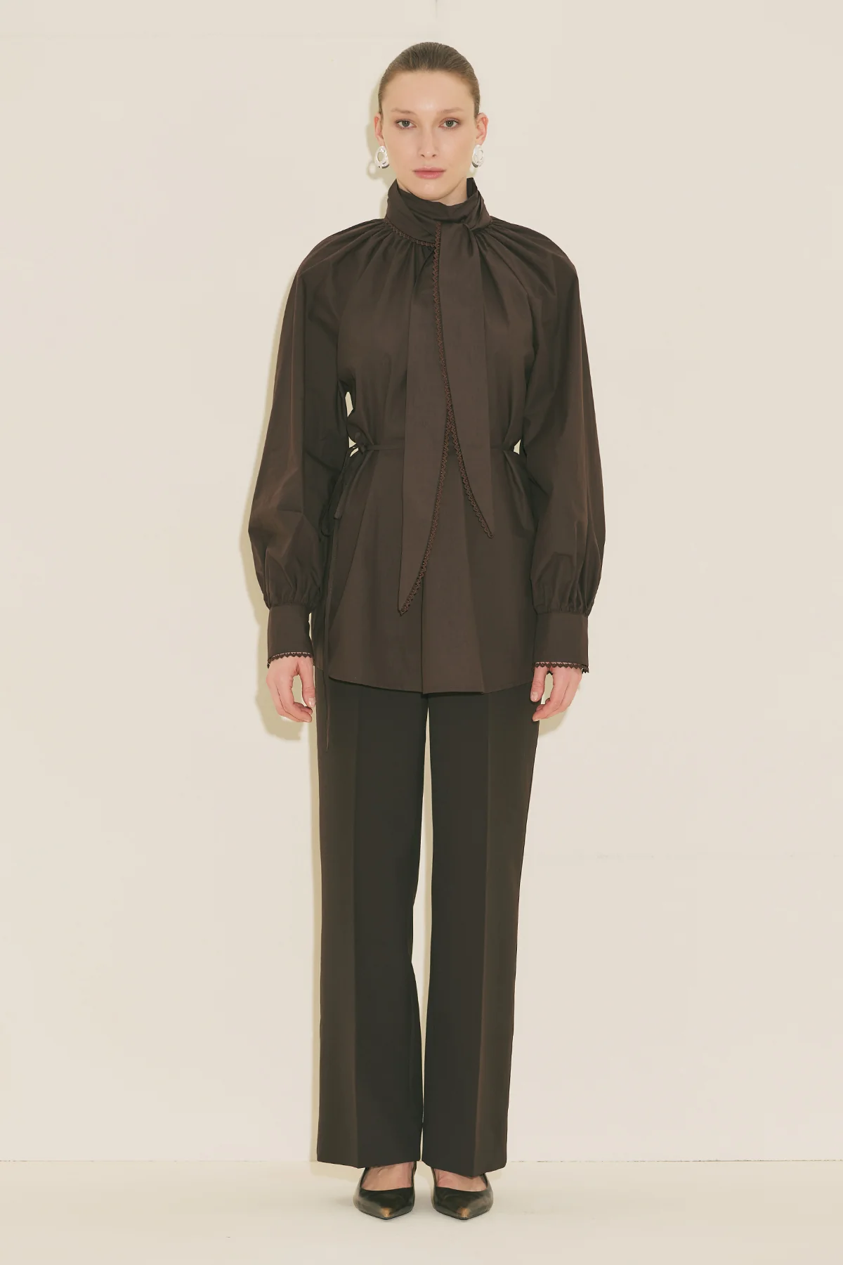 Tie Neck Blouse Brown - Image 13