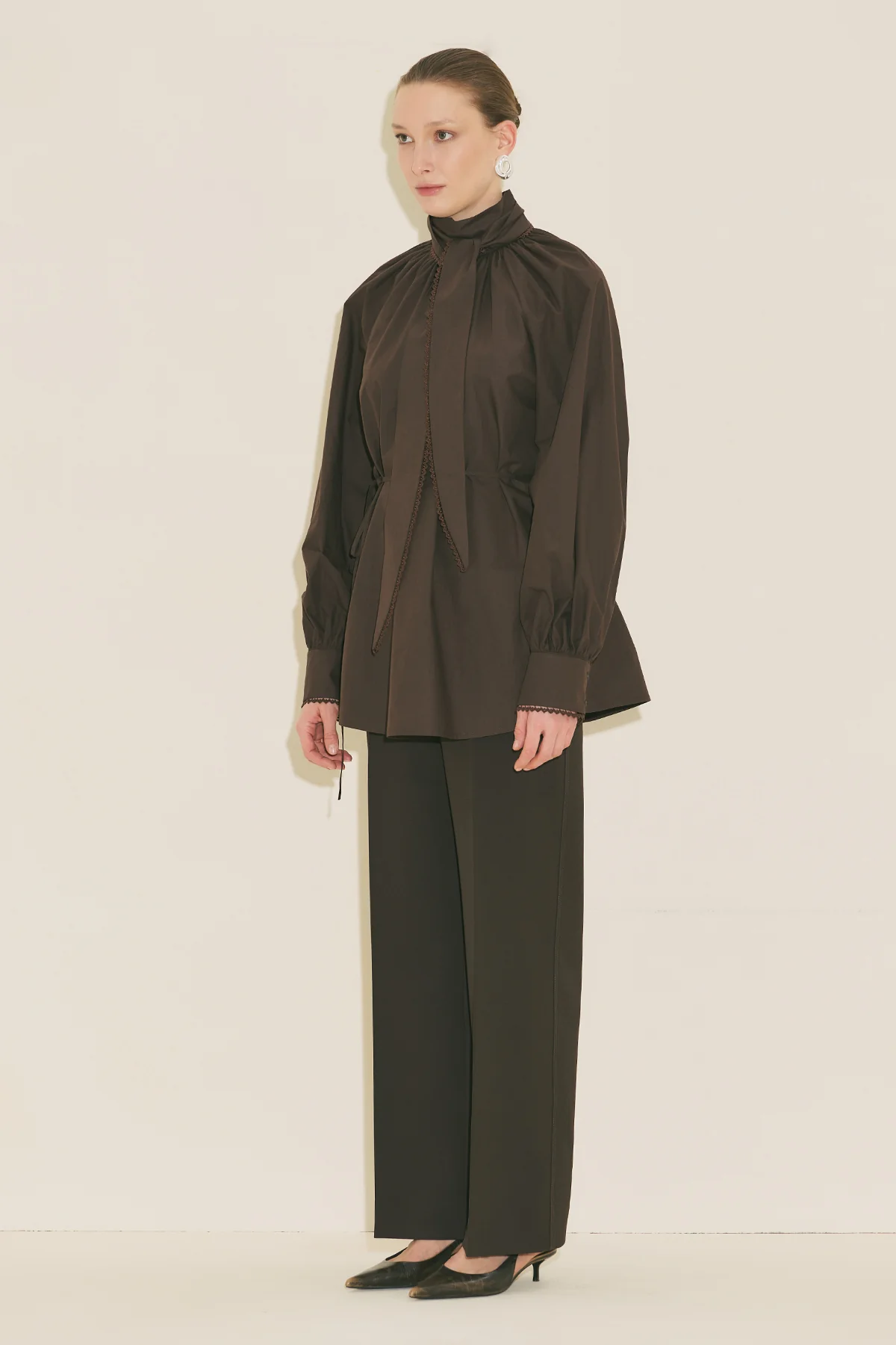 Tie Neck Blouse Brown - Image 14