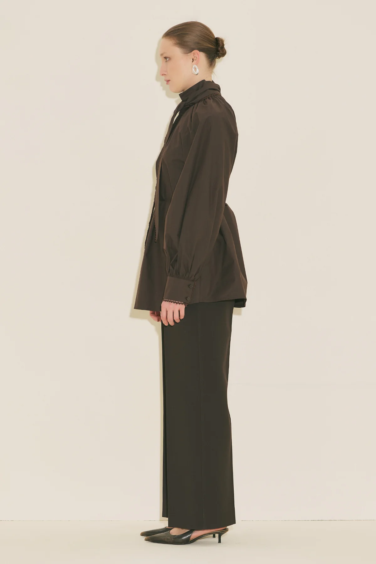 Tie Neck Blouse Brown - Image 7