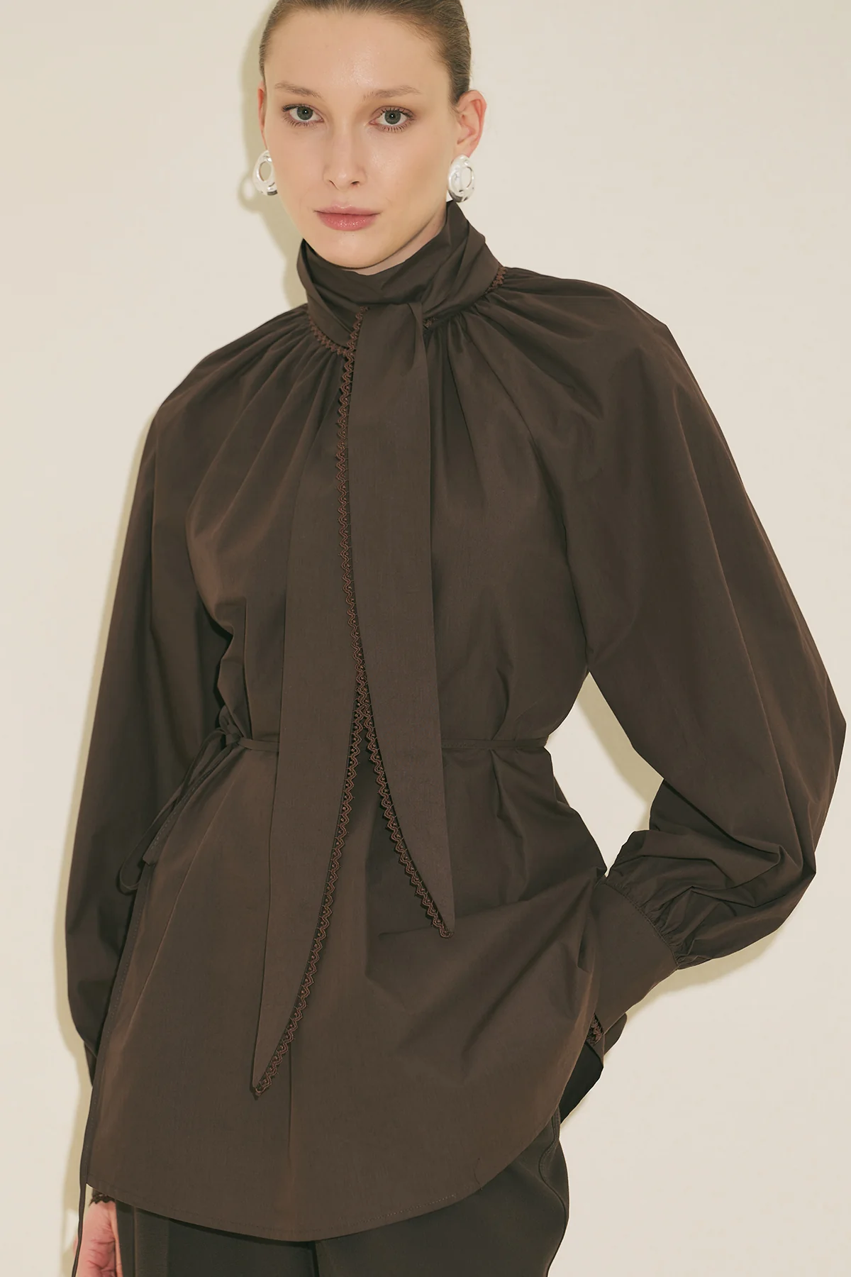 Tie Neck Blouse Brown - Image 9