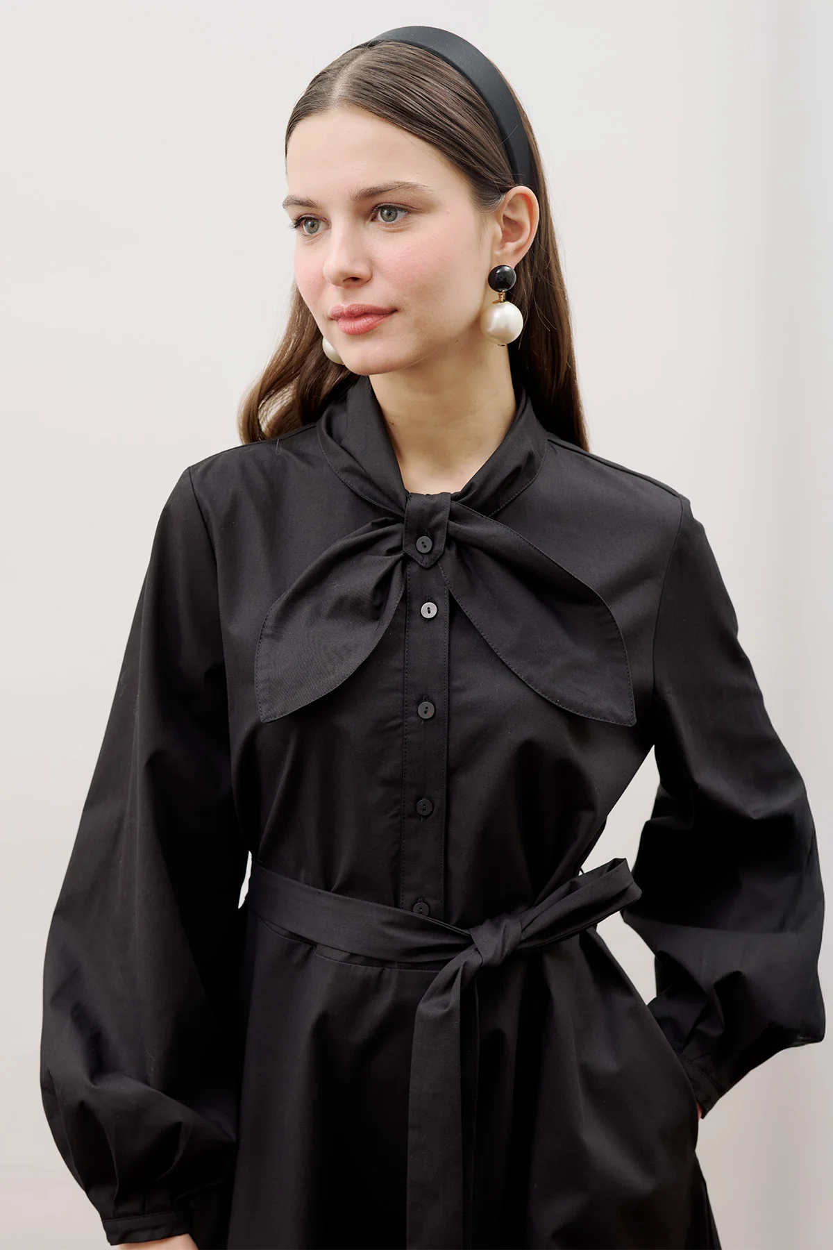 Tie-Neck Dress Black - Image 2