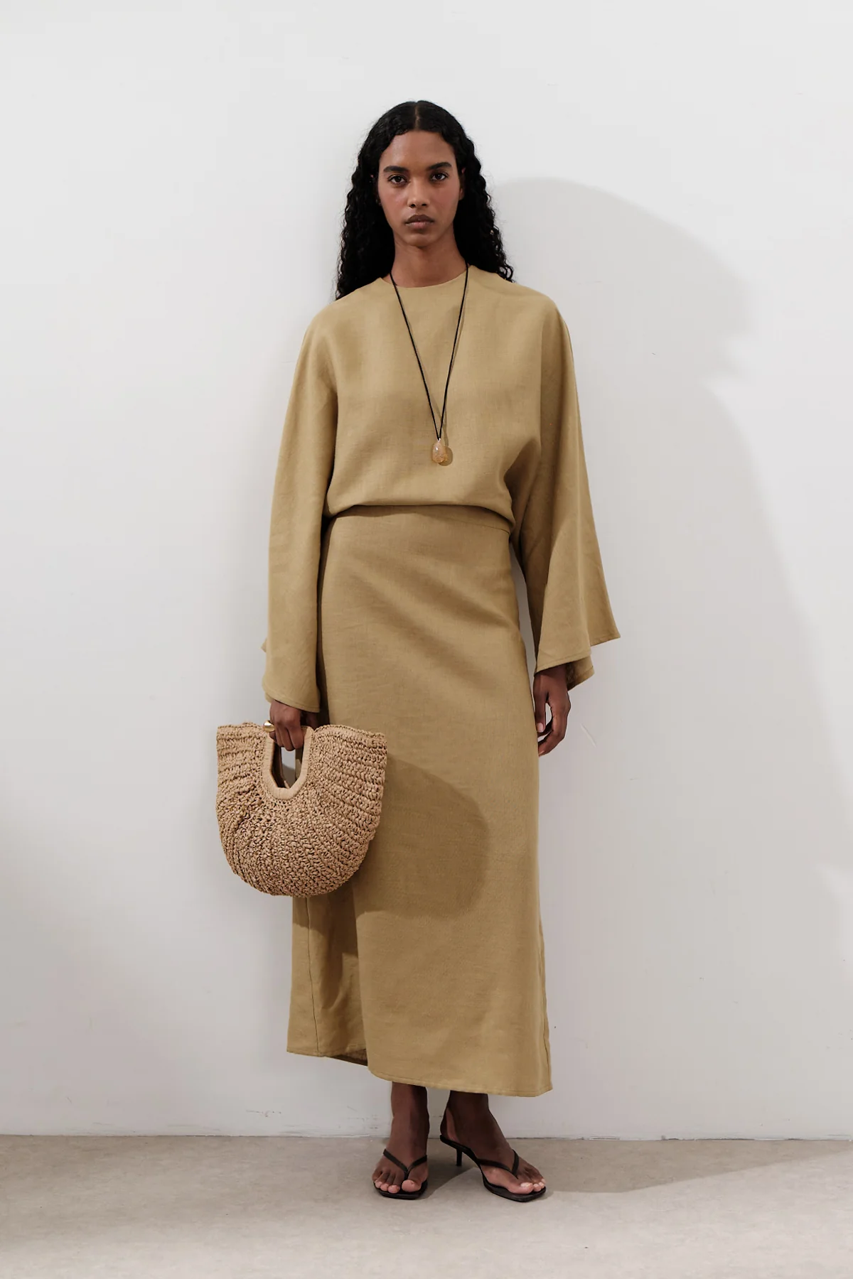 Tie-Waist Linen Dress Curry - Image 3