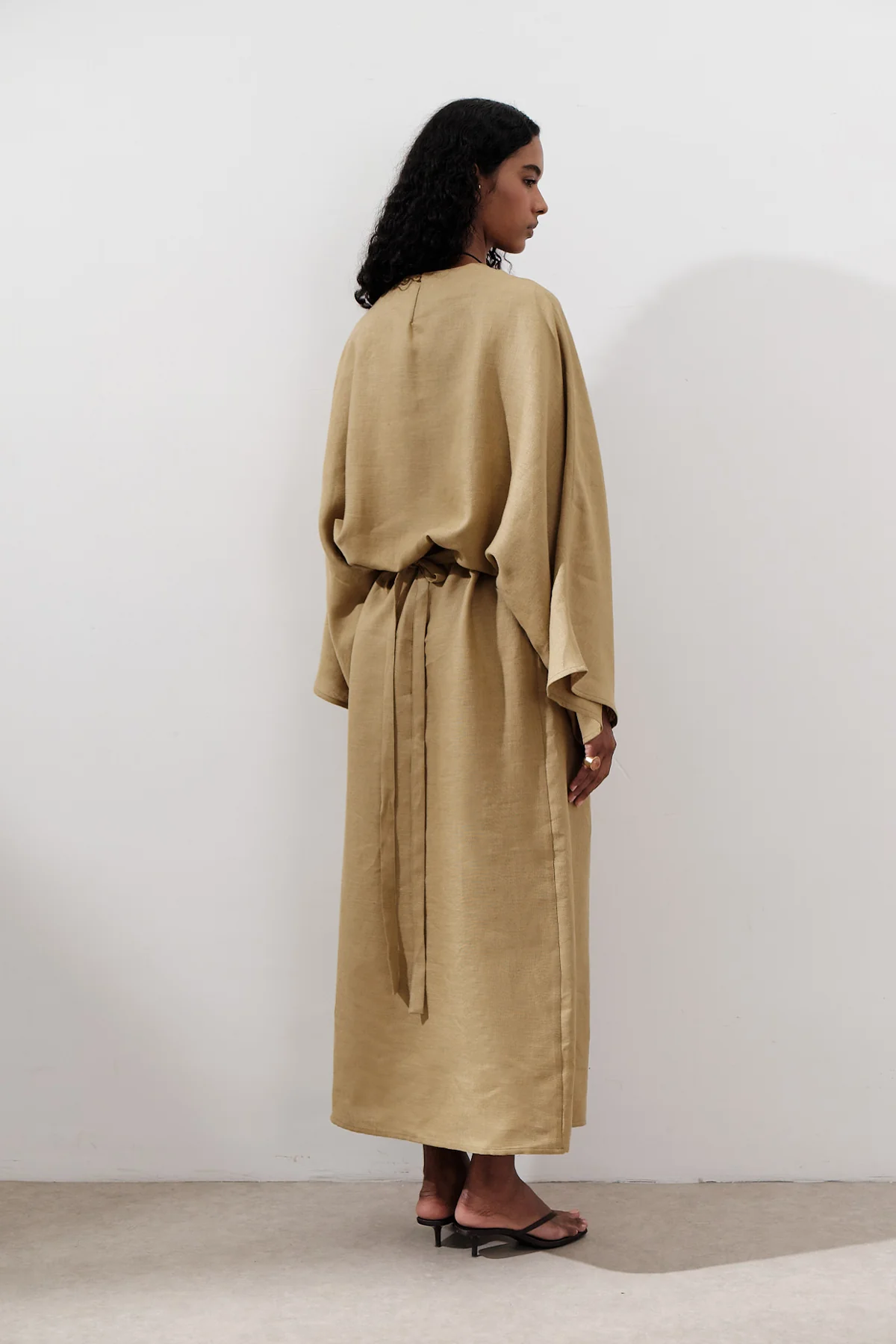 Tie-Waist Linen Dress Curry - Image 8