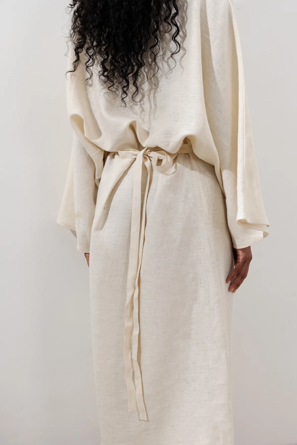 Tie-Waist Linen Dress Vanilla - Image 6