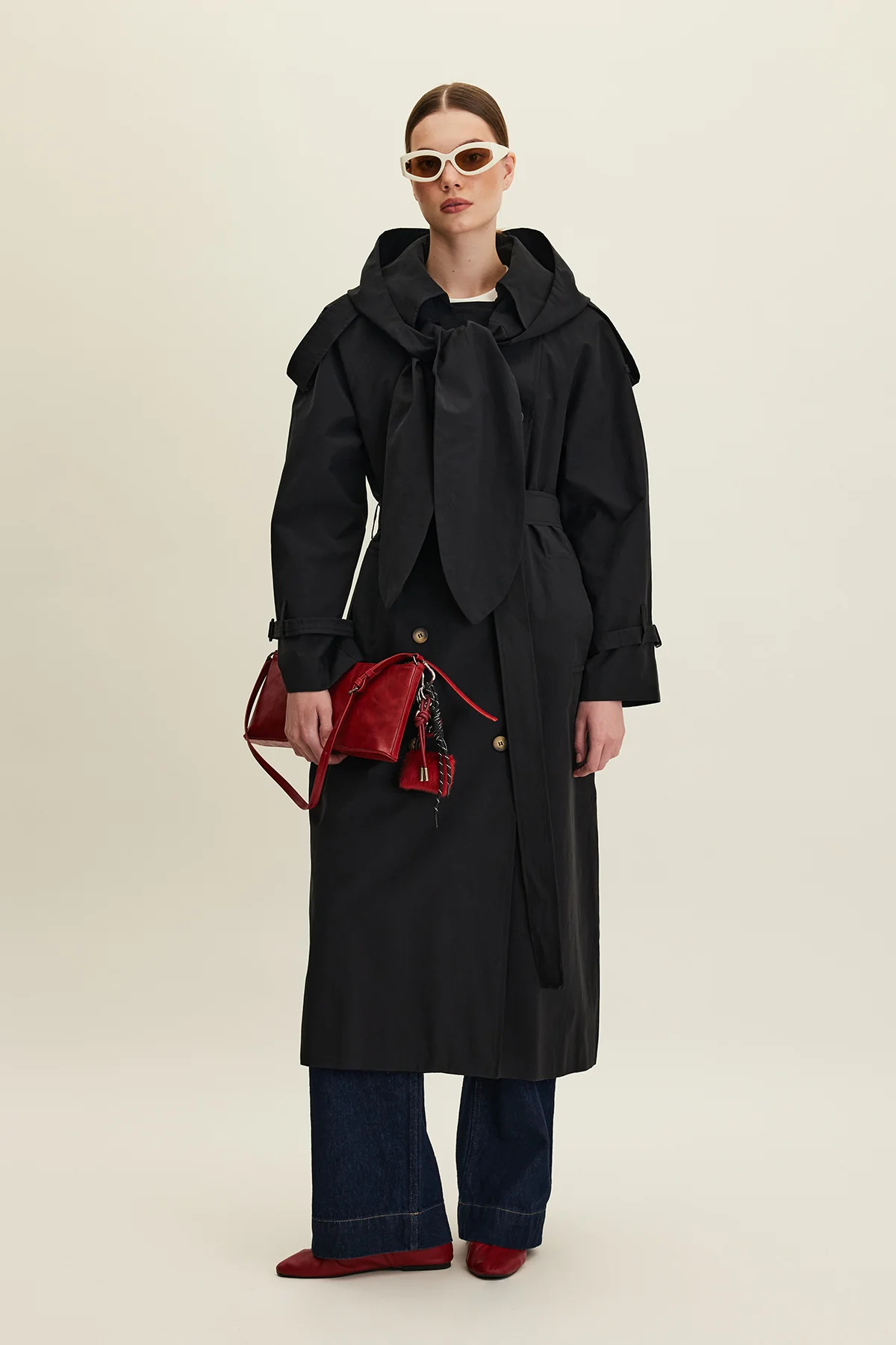 Tokyo Hooded Trench Coat Black - Image 2