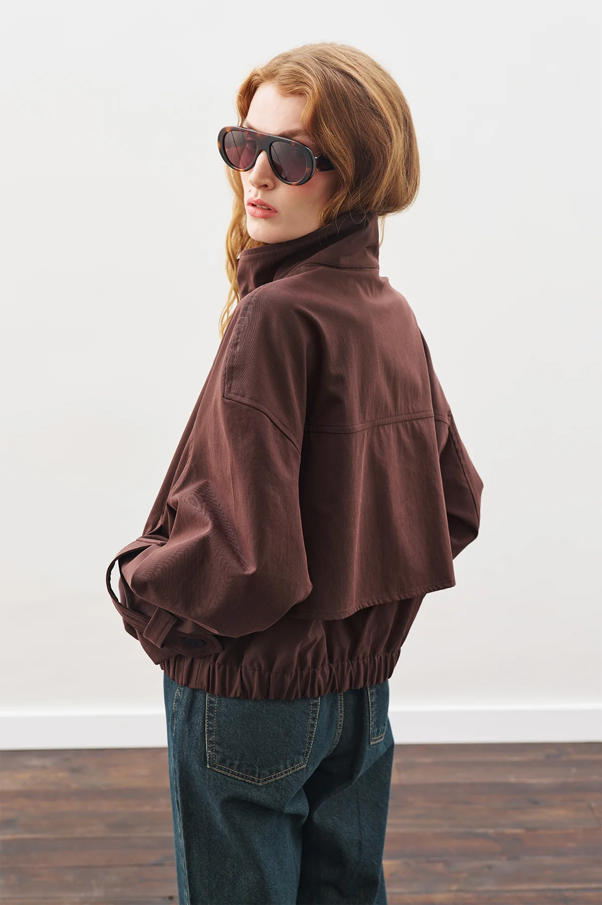 Trench-Style Bomber Jacket Brown - Image 6