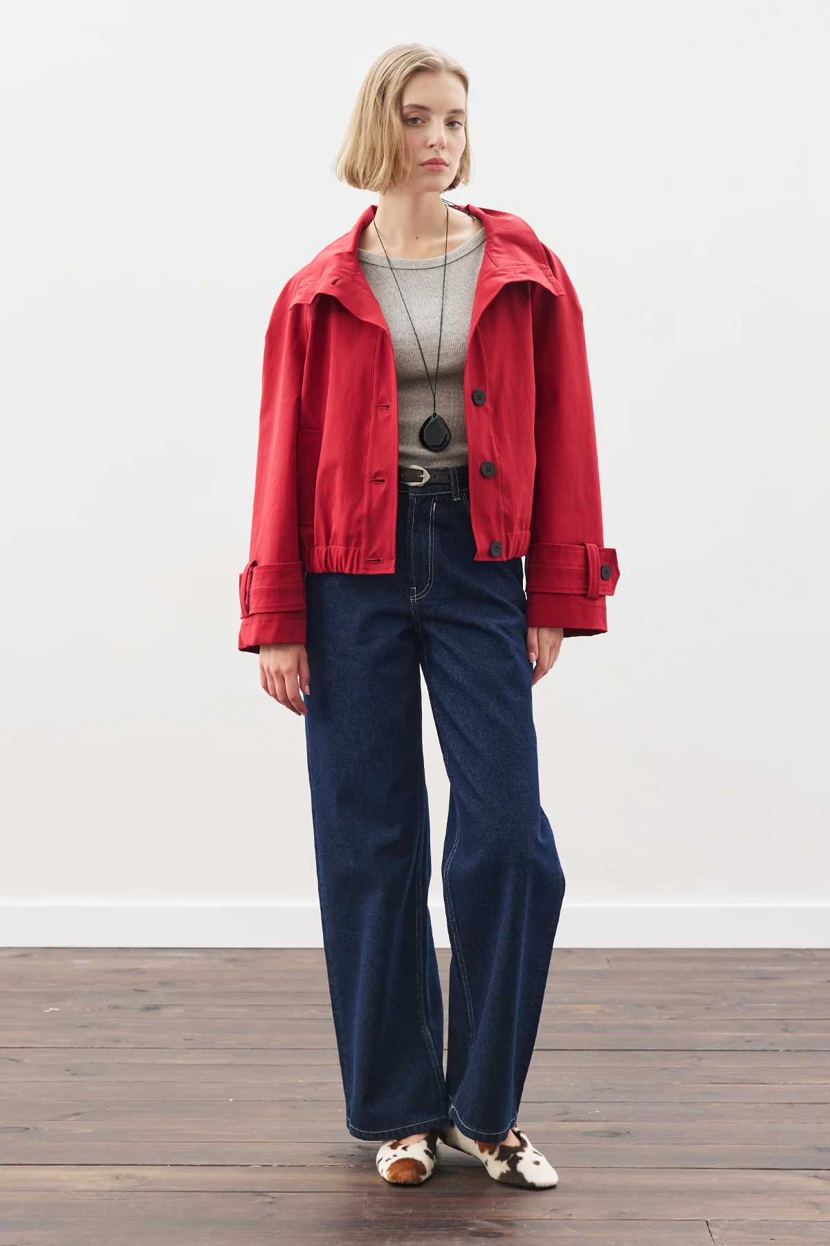 Trench-Style Bomber Jacket Red - Image 7