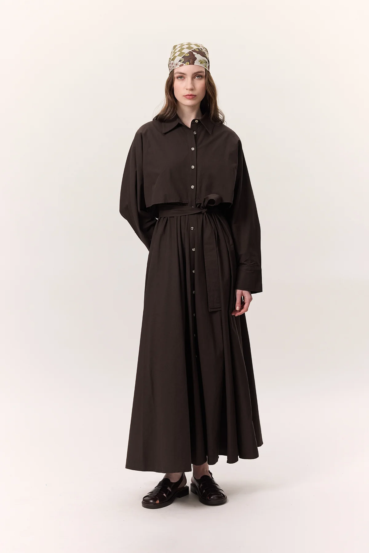 Trench-Style Shirt Dress Brown - Image 3