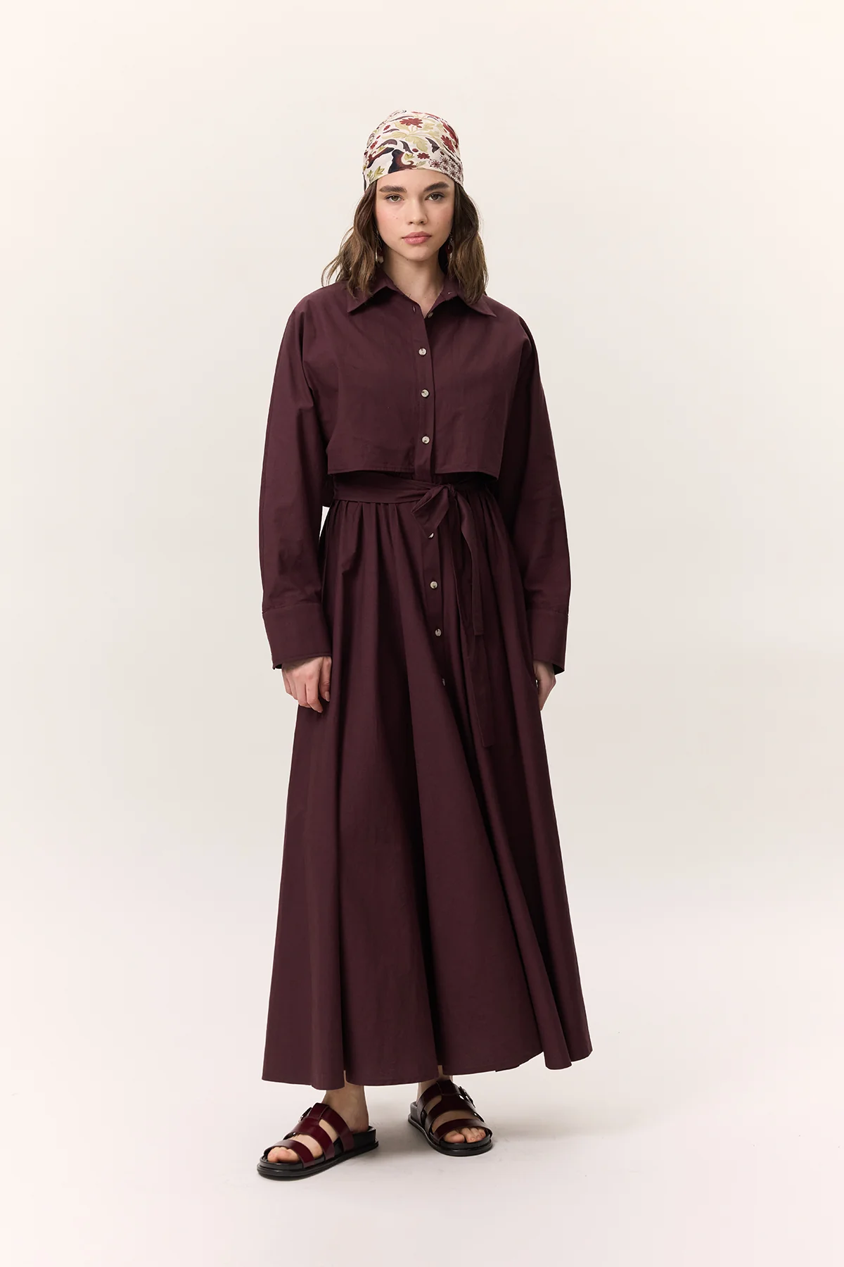 Trench-Style Shirt Dress Burgundy