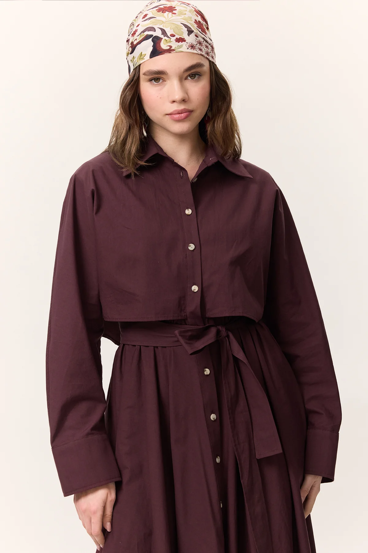 Trench-Style Shirt Dress Burgundy - Image 2