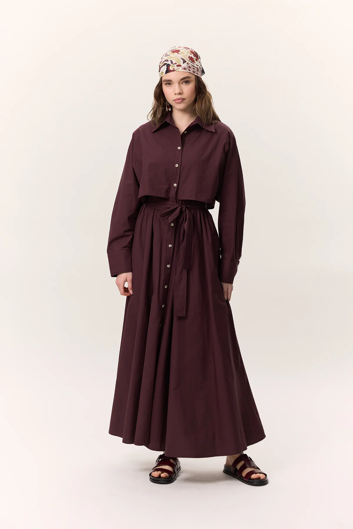 Trench-Style Shirt Dress Burgundy - Image 3