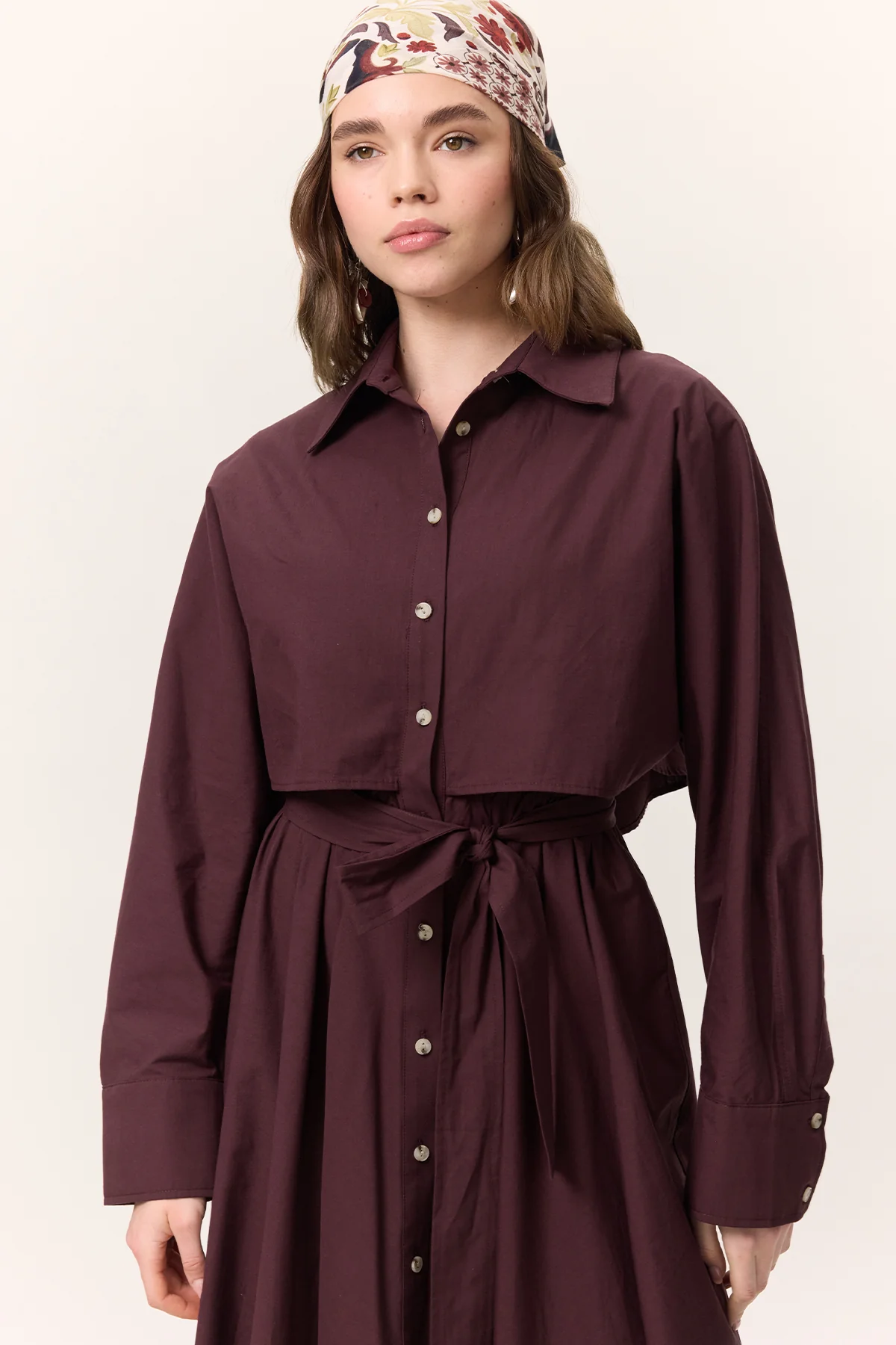 Trench-Style Shirt Dress Burgundy - Image 4