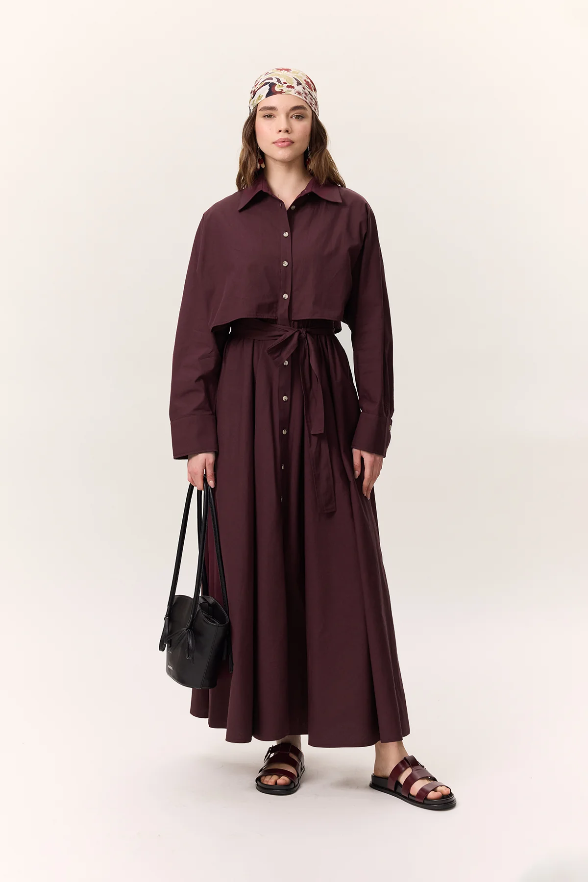 Trench-Style Shirt Dress Burgundy - Image 5