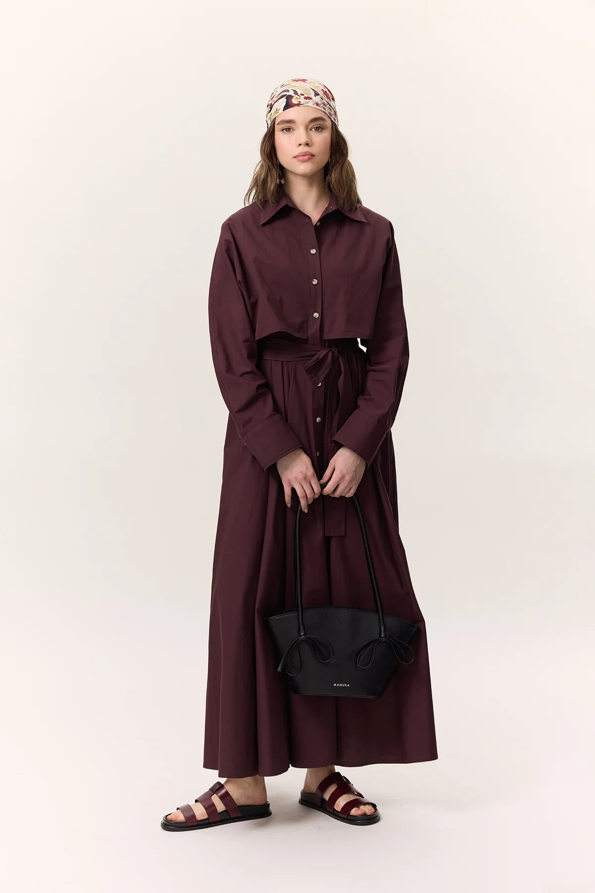 Trench-Style Shirt Dress Burgundy - Image 6