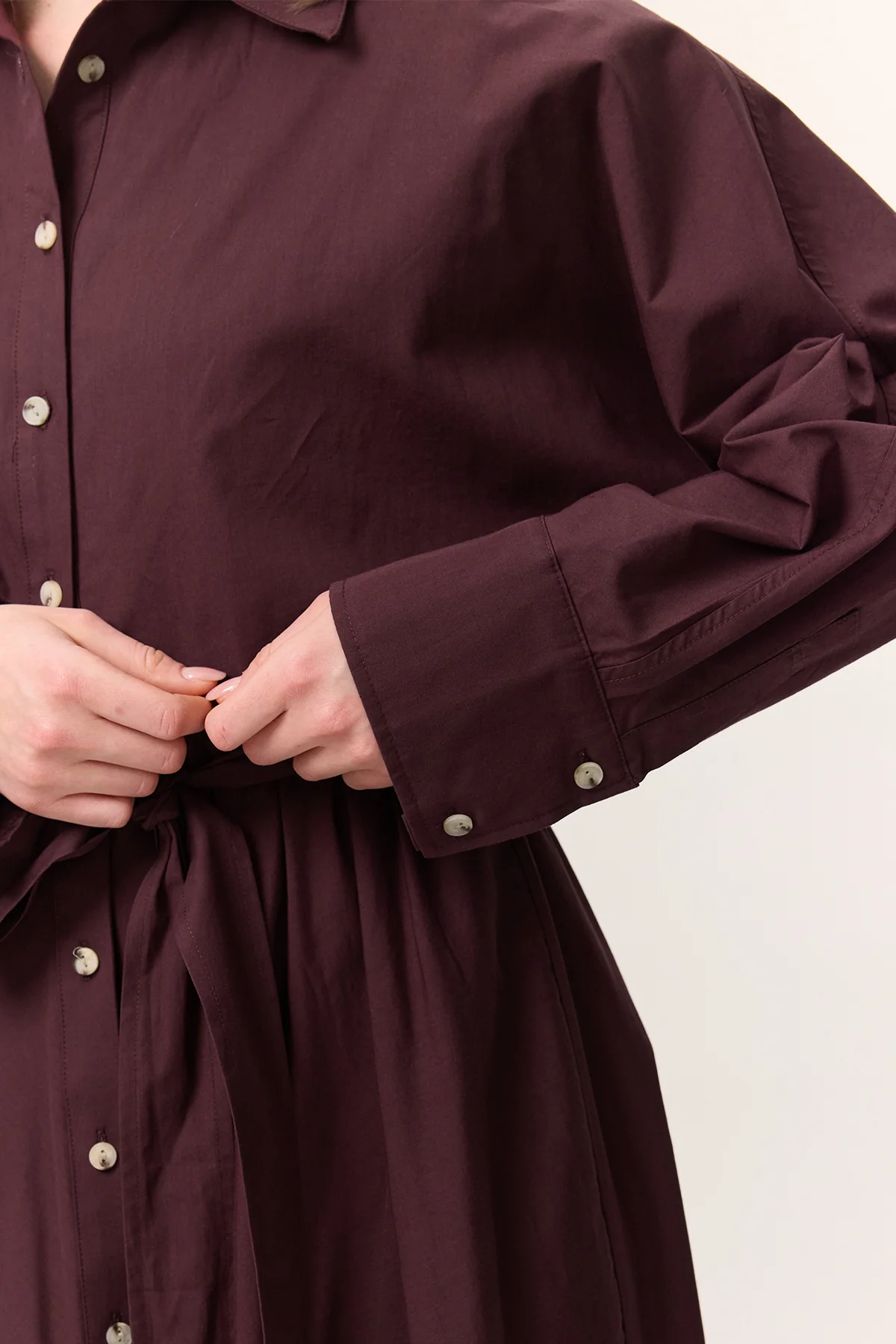 Trench-Style Shirt Dress Burgundy - Image 7