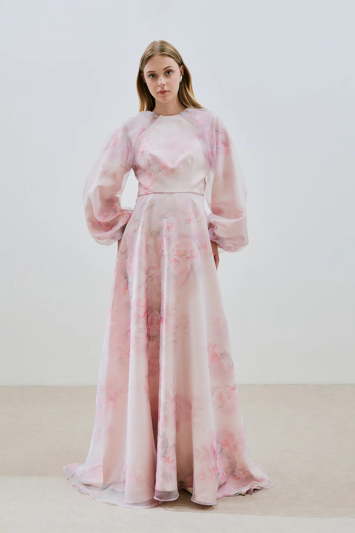 Ulla Patterned Organza Evening Dress Powder - Image 3