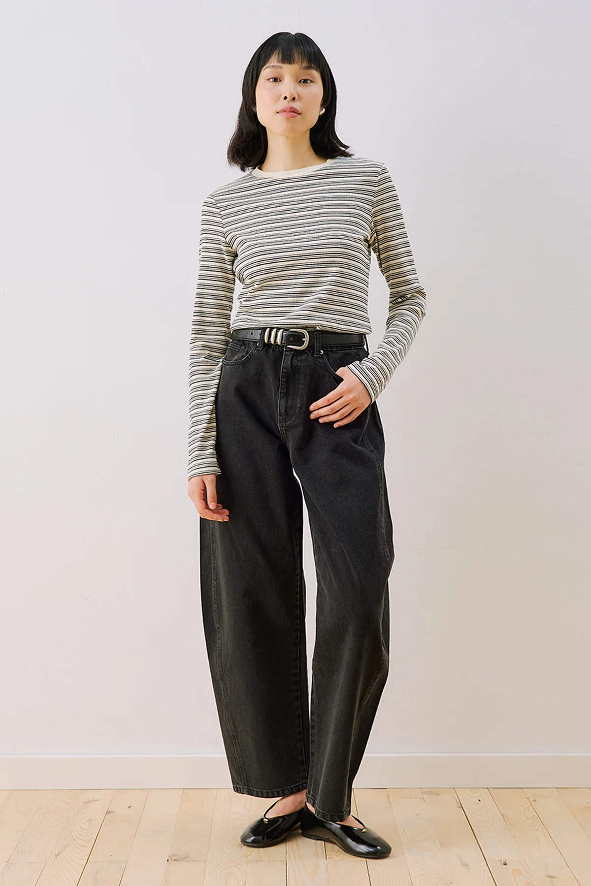 Long Sleeve Striped Bodysuit Black - Image 2