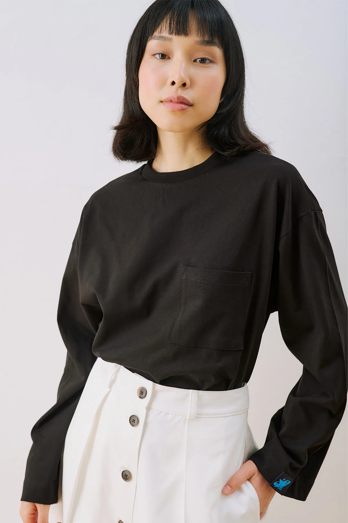 Long Sleeve Embroidered T-Shirt Black - Image 2