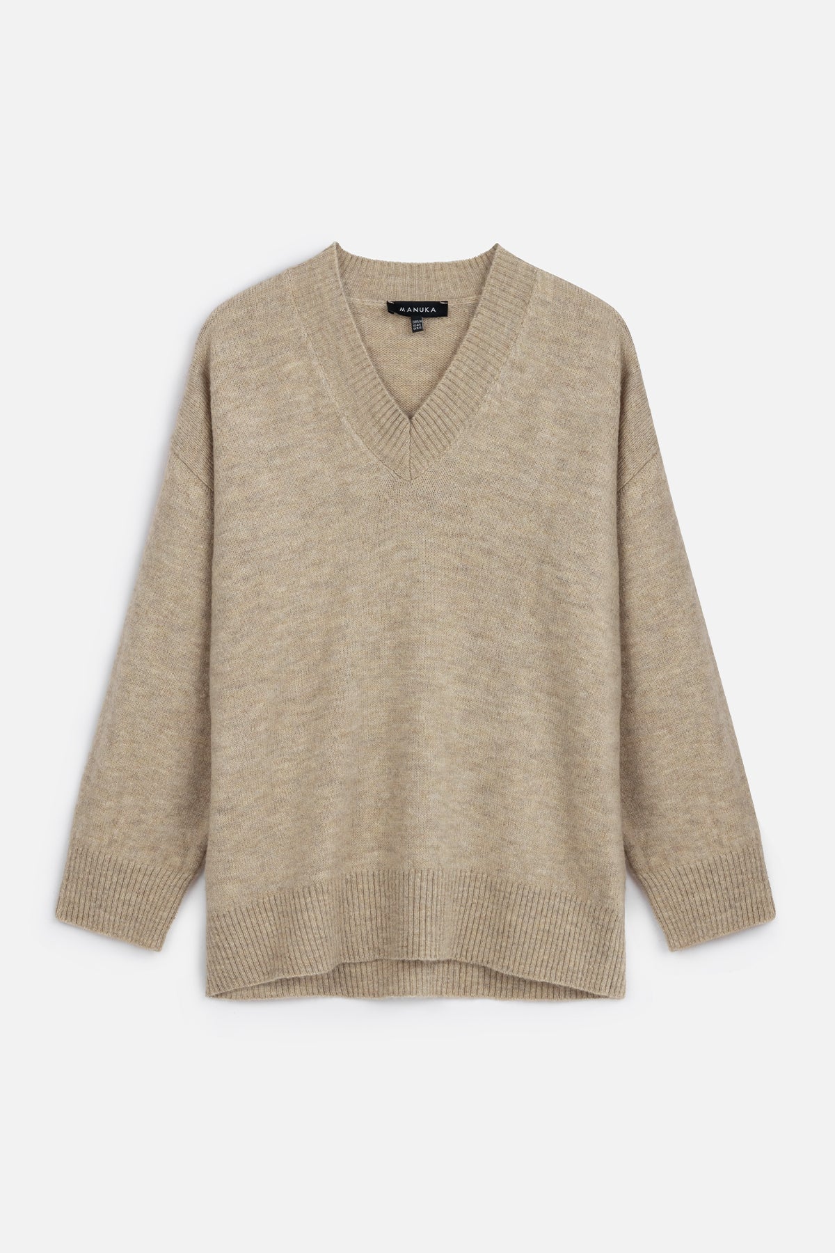 V Neck Knit Sweater Beige - Image 2