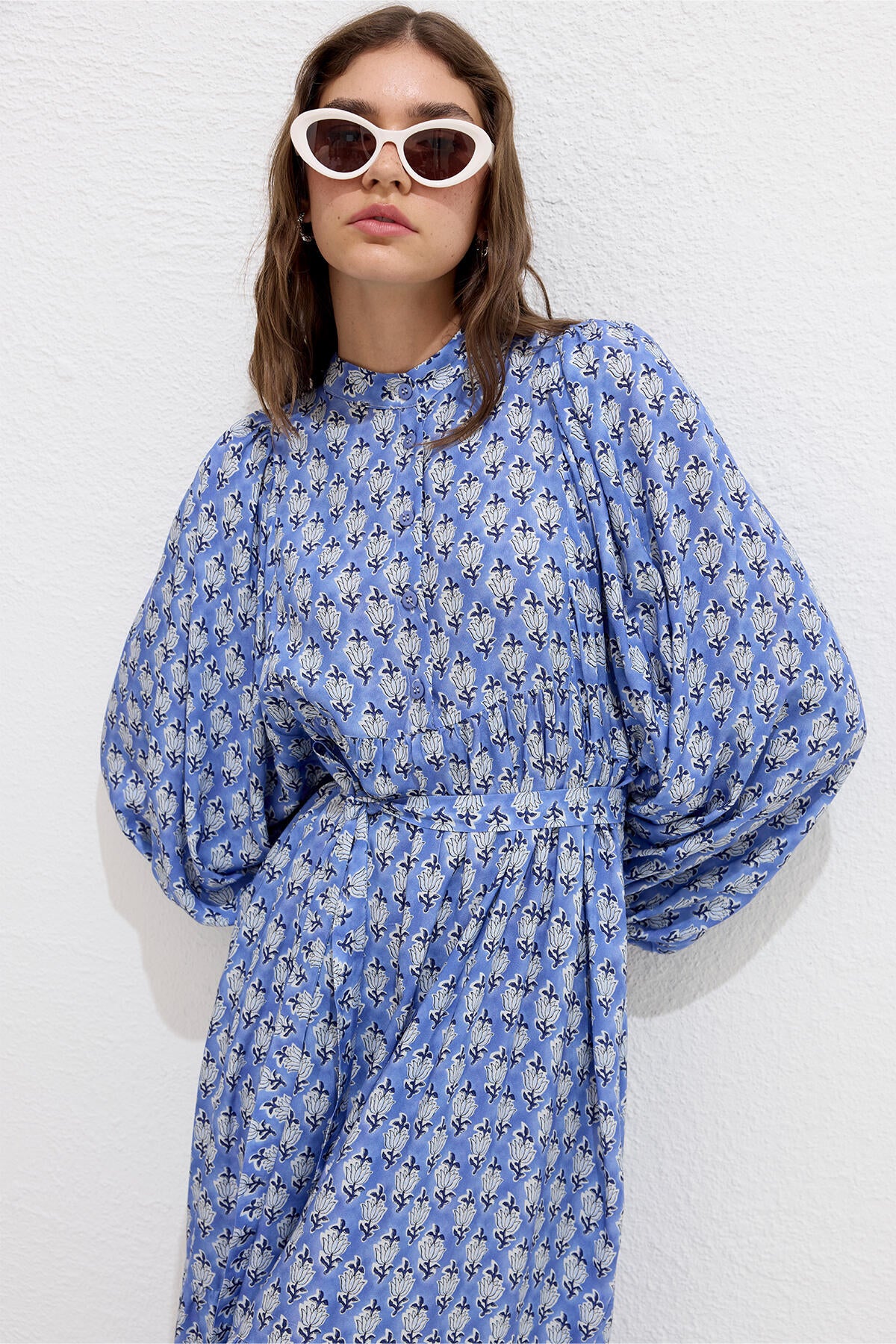 Viscose Balloon Sleeve Dress Symi Blue - Image 2