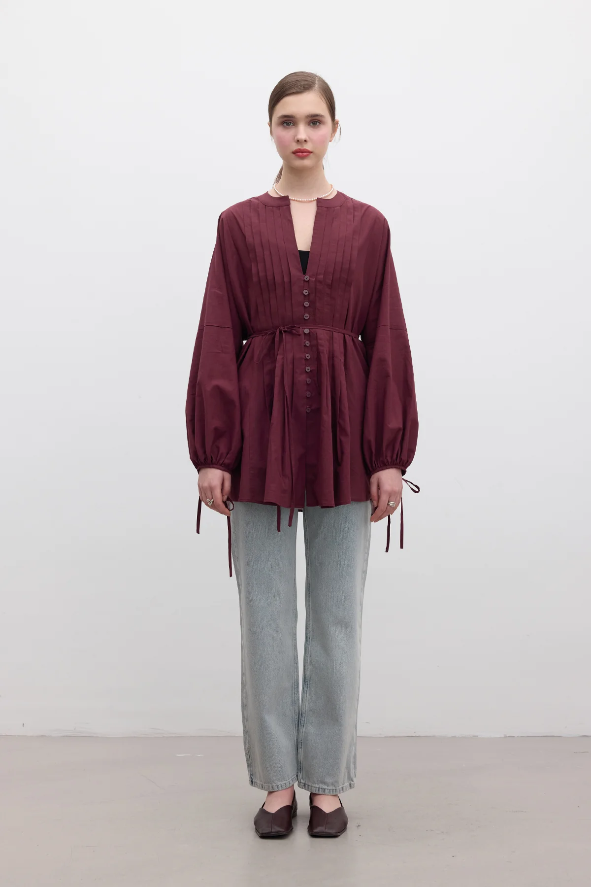 Voile Tunic With Pleat Details Burgundy - Image 8