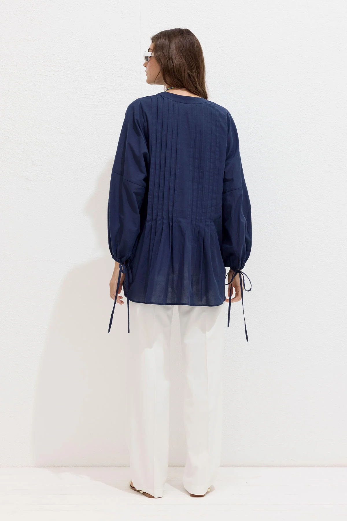 Voile Tunic With Pleat Details Navy Blue - Image 8