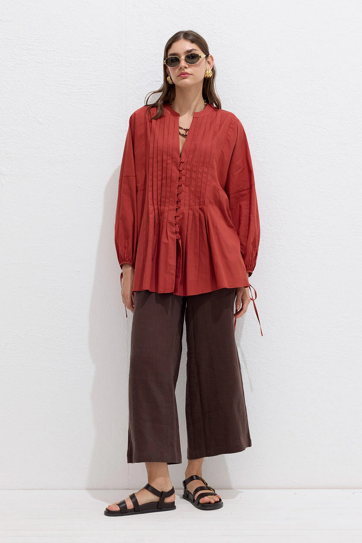 Voile Tunic With Pleat Details Orange - Image 10