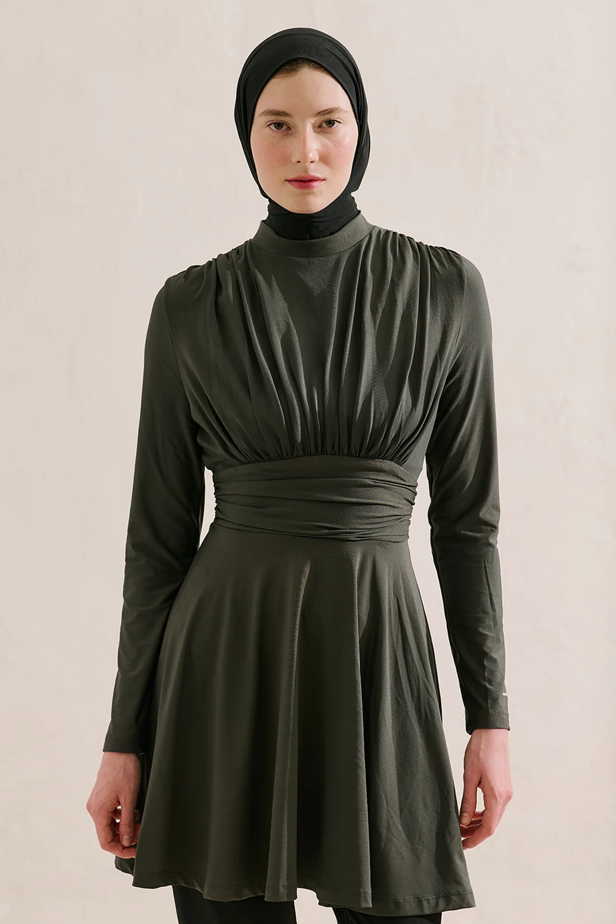 Ruffle Detail Belted Modest Swim Set Green - Image 2