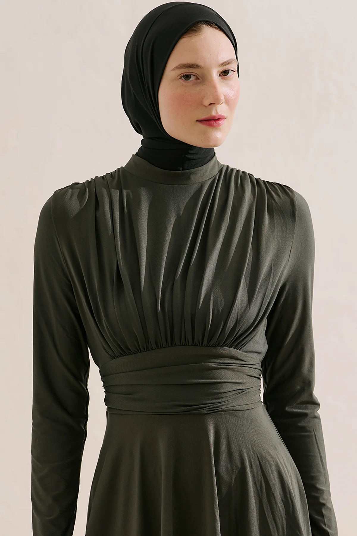 Ruffle Detail Belted Modest Swim Set Green - Image 4