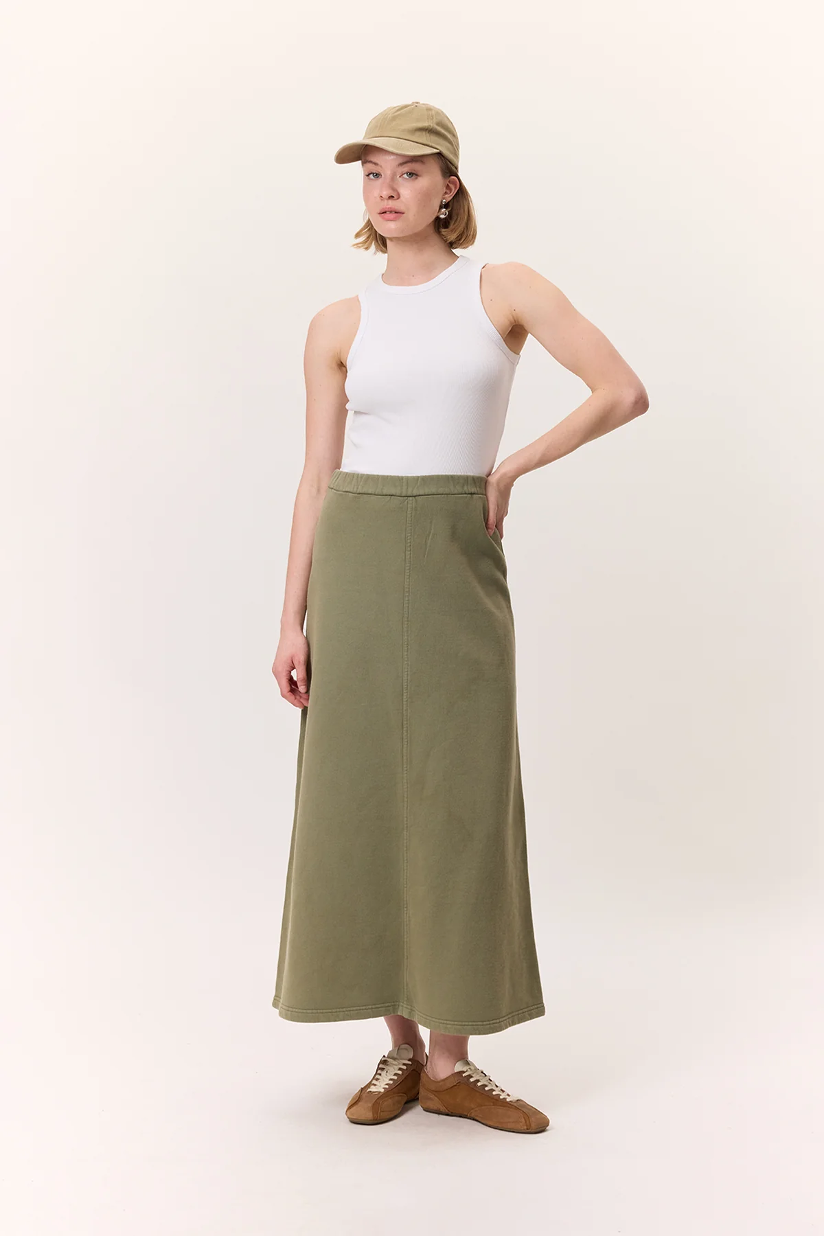 Washed Effect Flared Skirt Green - Image 3